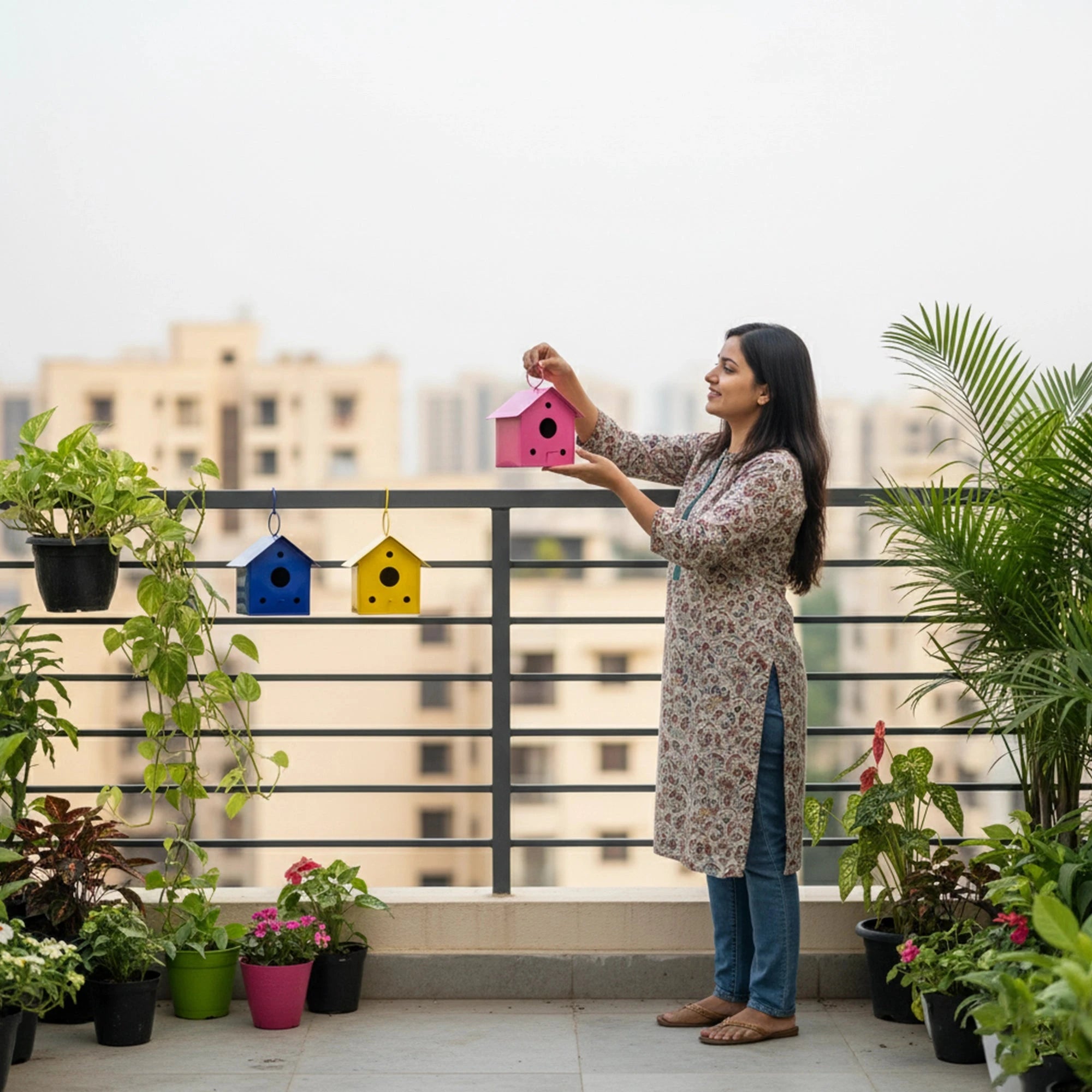 Urban Plant Metal Hanging Bird House - (Set of 3) Bird House Urban Plant