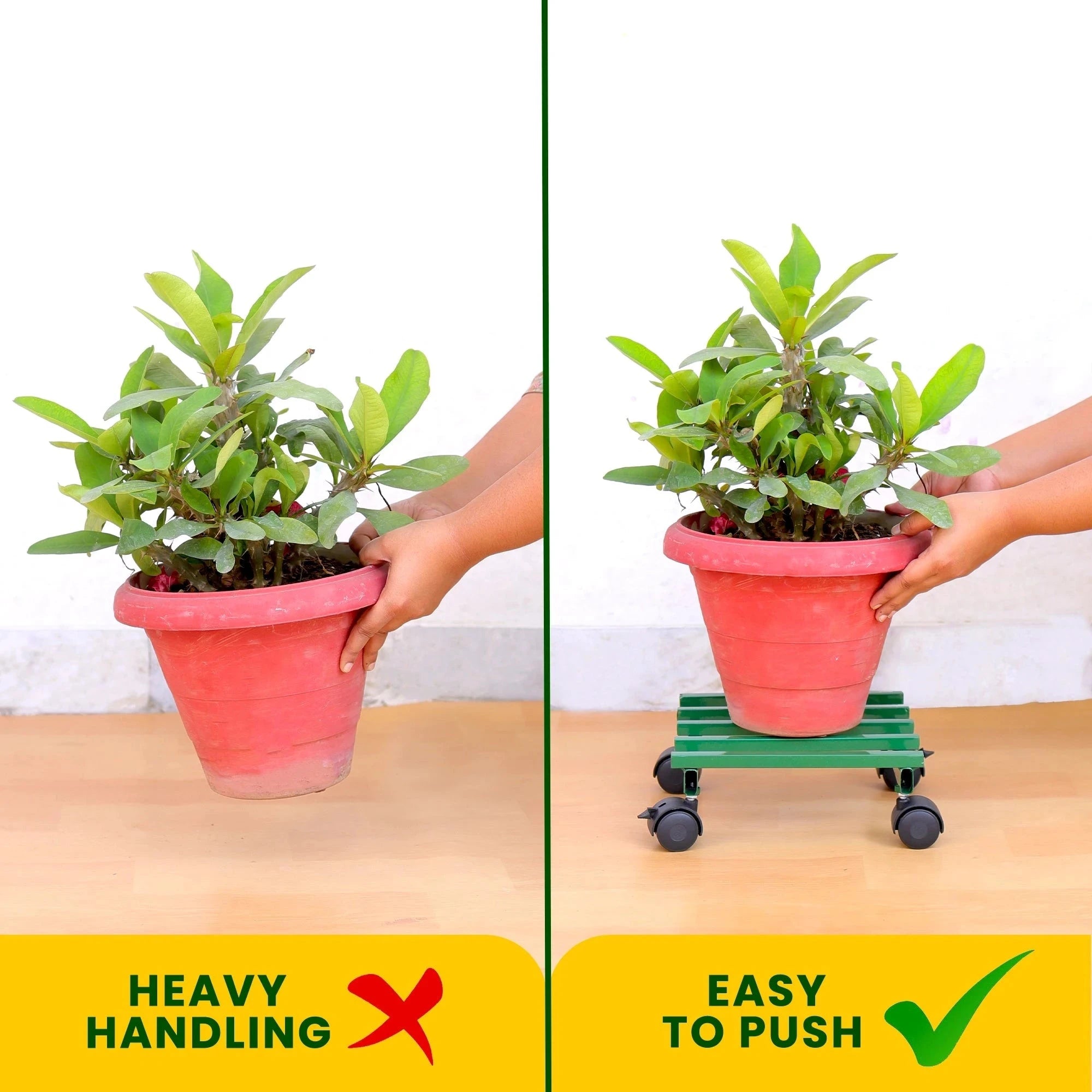 Urban Plant Square Caddy with Wheel Rolling Plant Stand (Green - Set of 2) Metal Stand Urban Plant