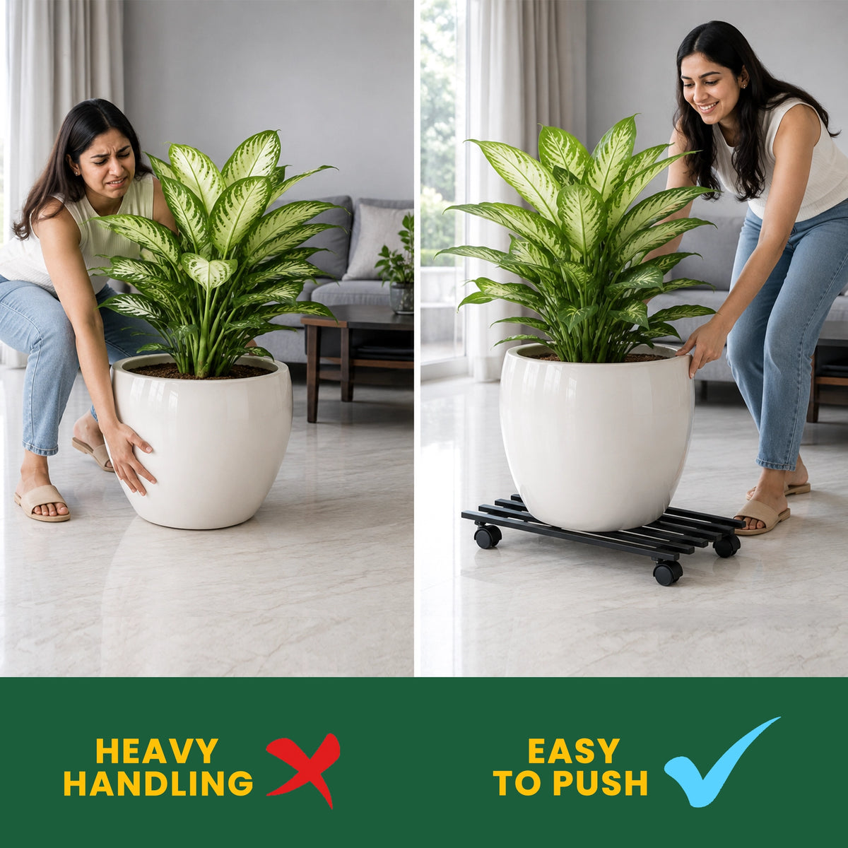Urban Plant Rectangular Caddy with Wheel Rolling Plant Stand (Set of 4)