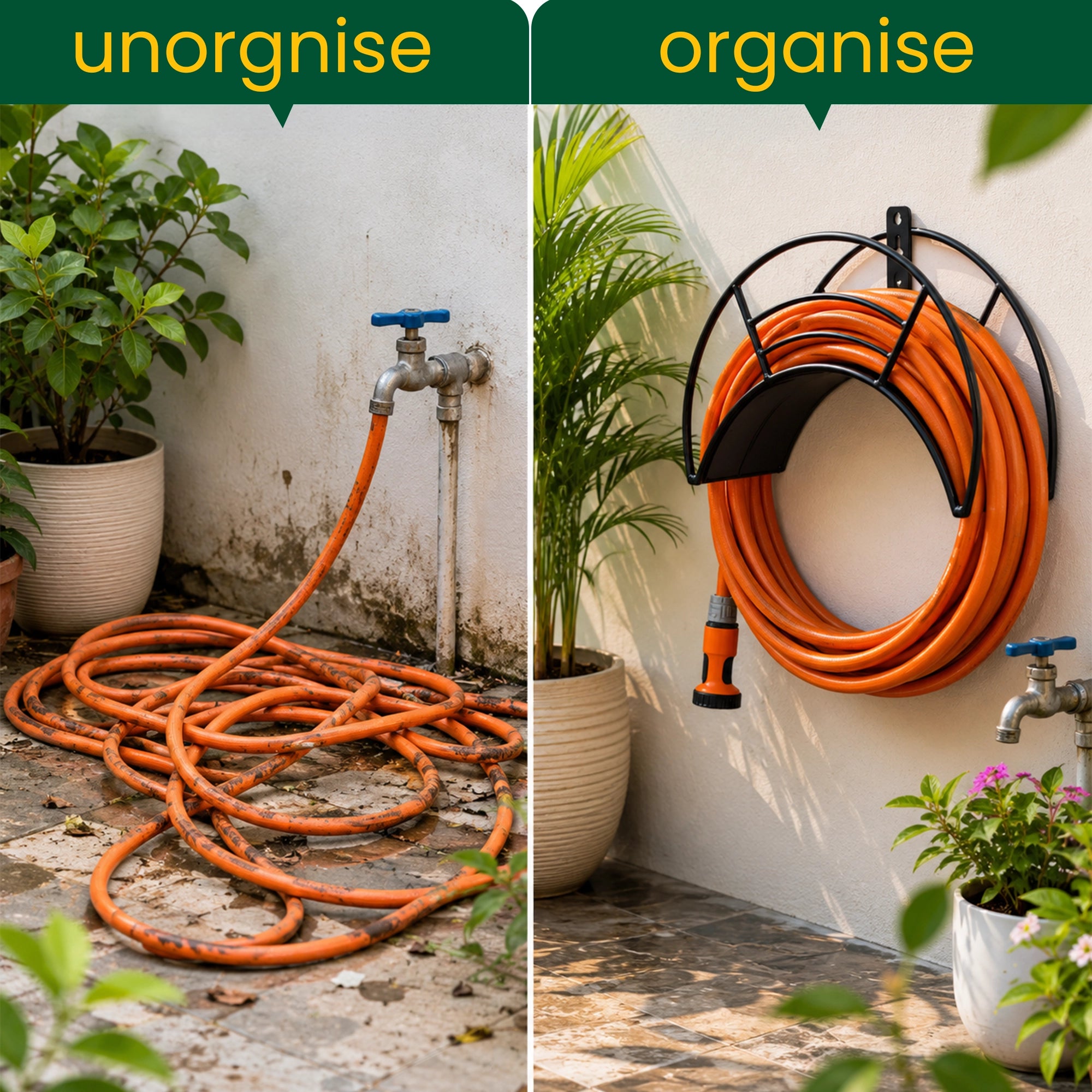 Urban Plant Wall Mount Garden Hose Hanger (Black)