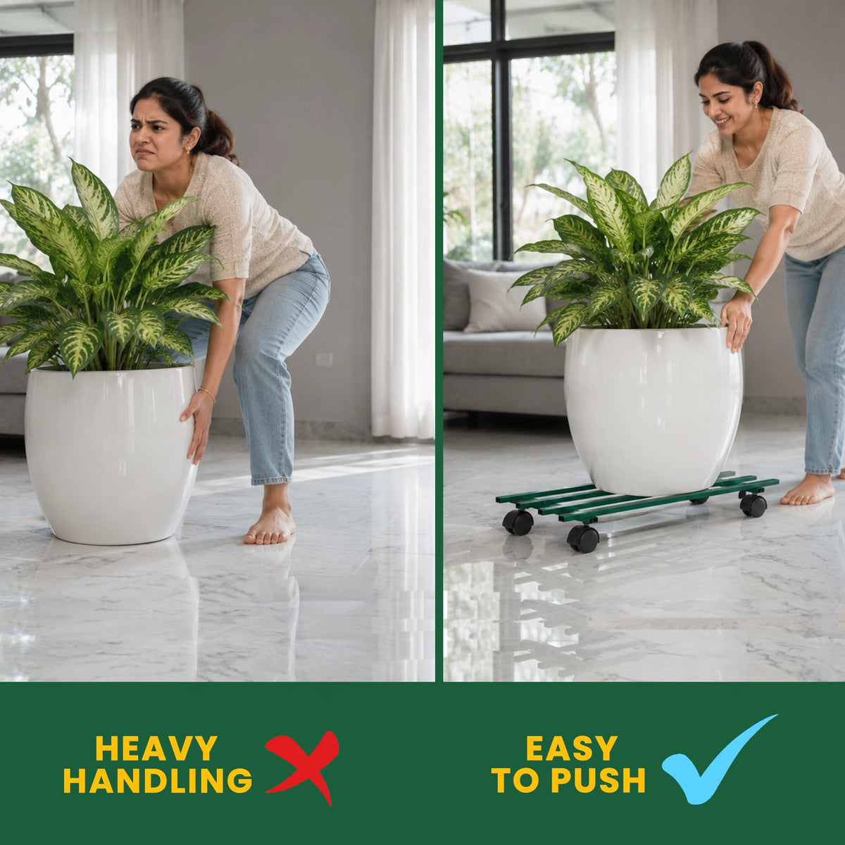 Urban Plant Rectangular Caddy with Wheel Rolling Plant Stand (Green)