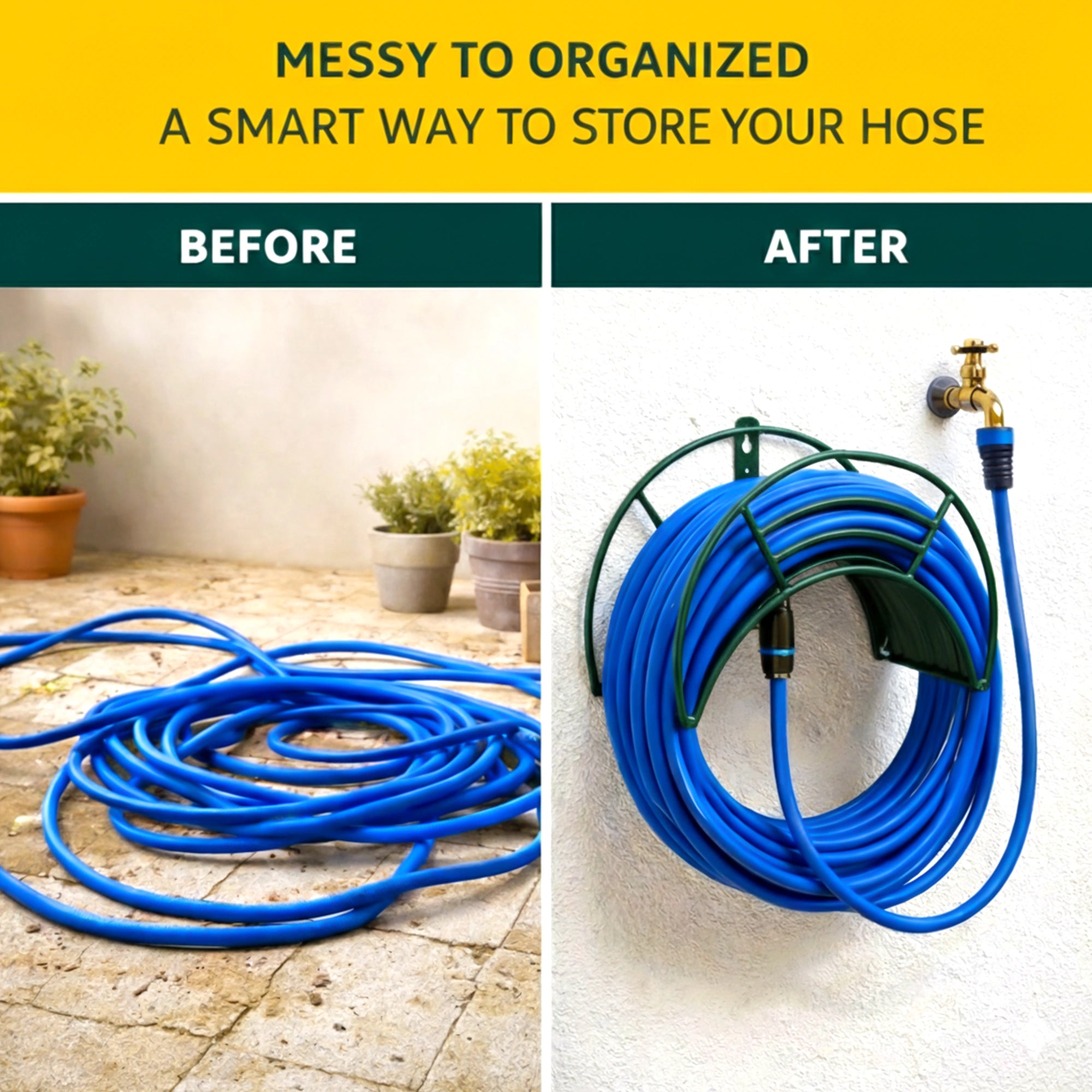 Urban Plant Wall Mount Garden Hose Hanger (Green) before and after