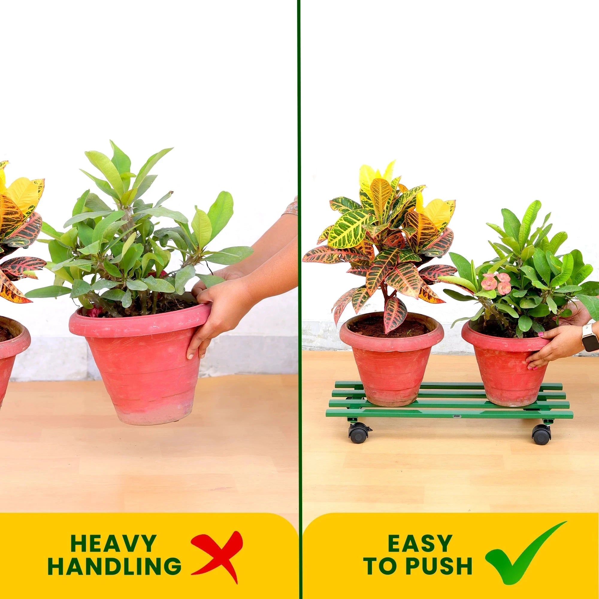 Urban Plant Rectangular Caddy with Wheel Rolling Plant Stand (Green - Set of 4) Metal Stand Urban Plant