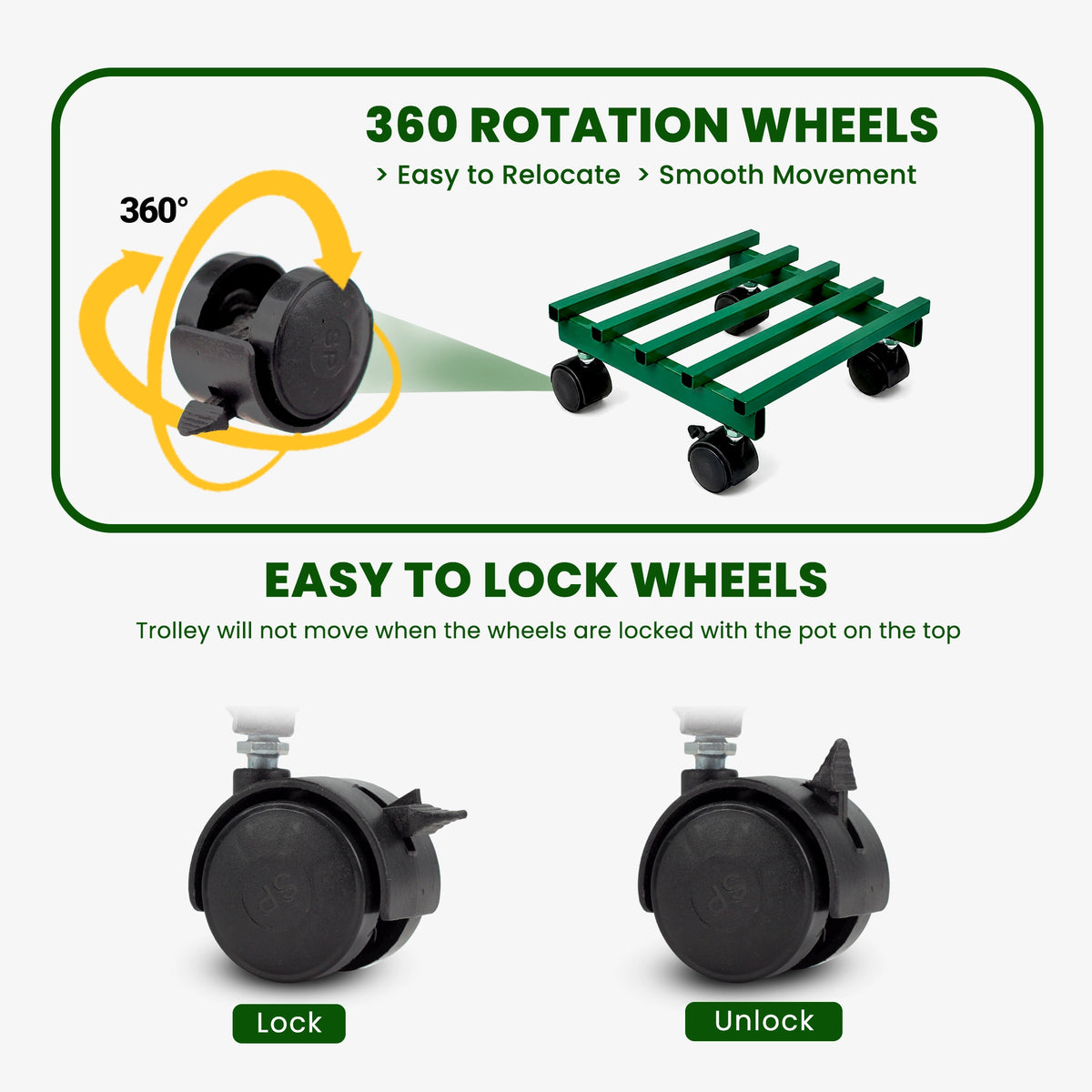 Urban Plant Square Caddy with Wheel Rolling Plant Stand