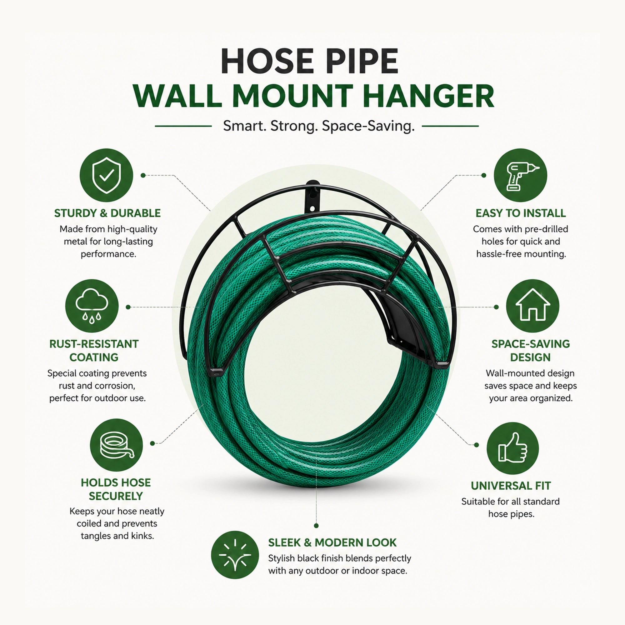 Urban Plant Wall Mount Garden Hose Hanger (Black)
