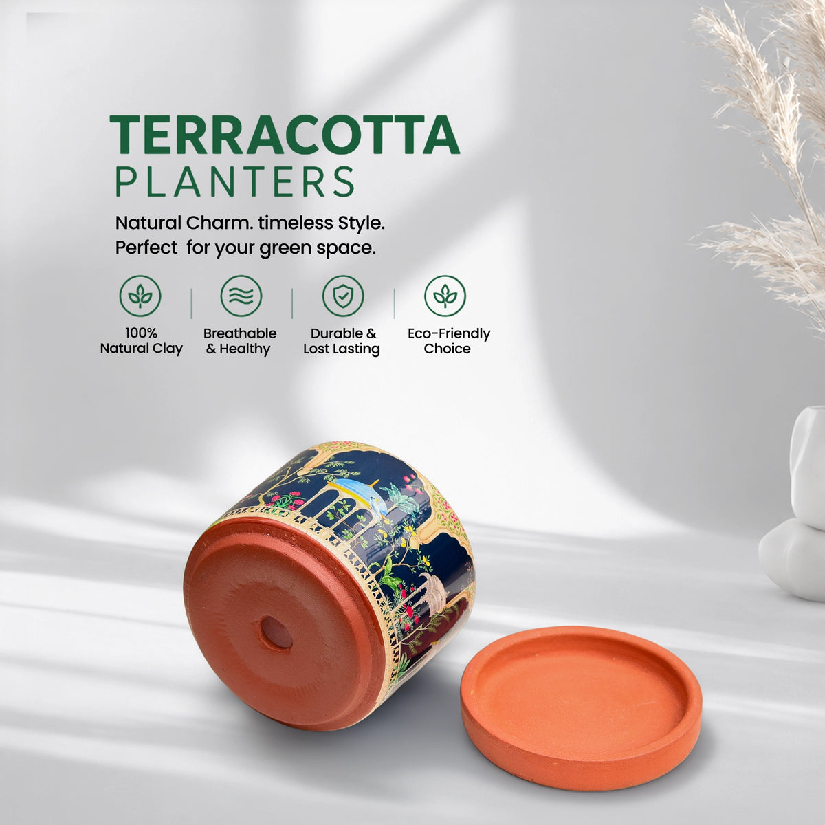 Riyasat 3D Terracotta Pot With Saucer