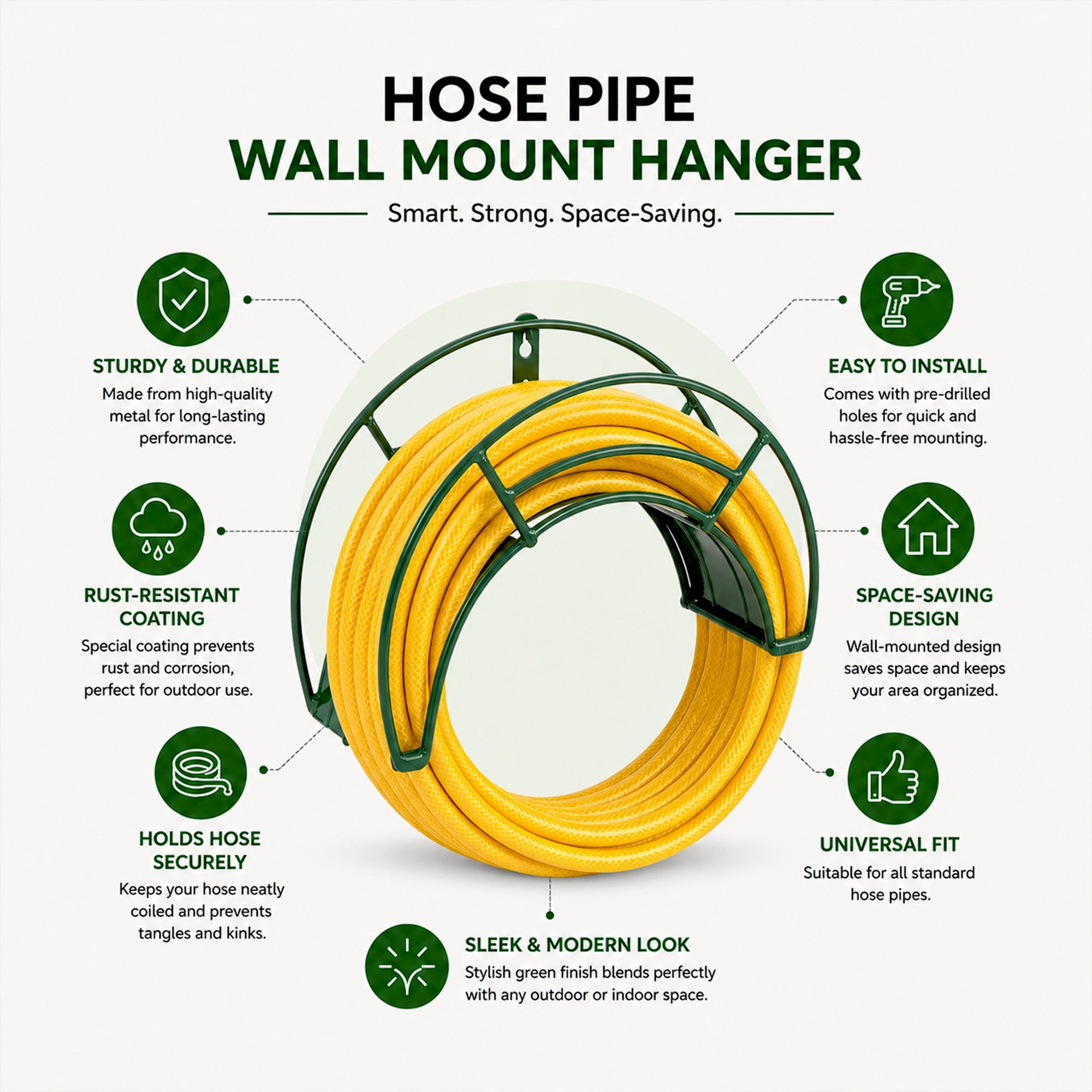Urban Plant Wall Mount Garden Hose Hanger (Green)