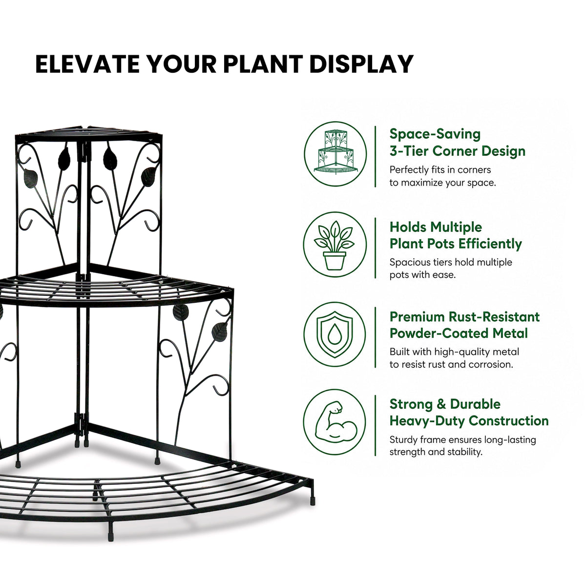 Urban Plant 3 Tier Corner Metal Stand for Compact Spaces