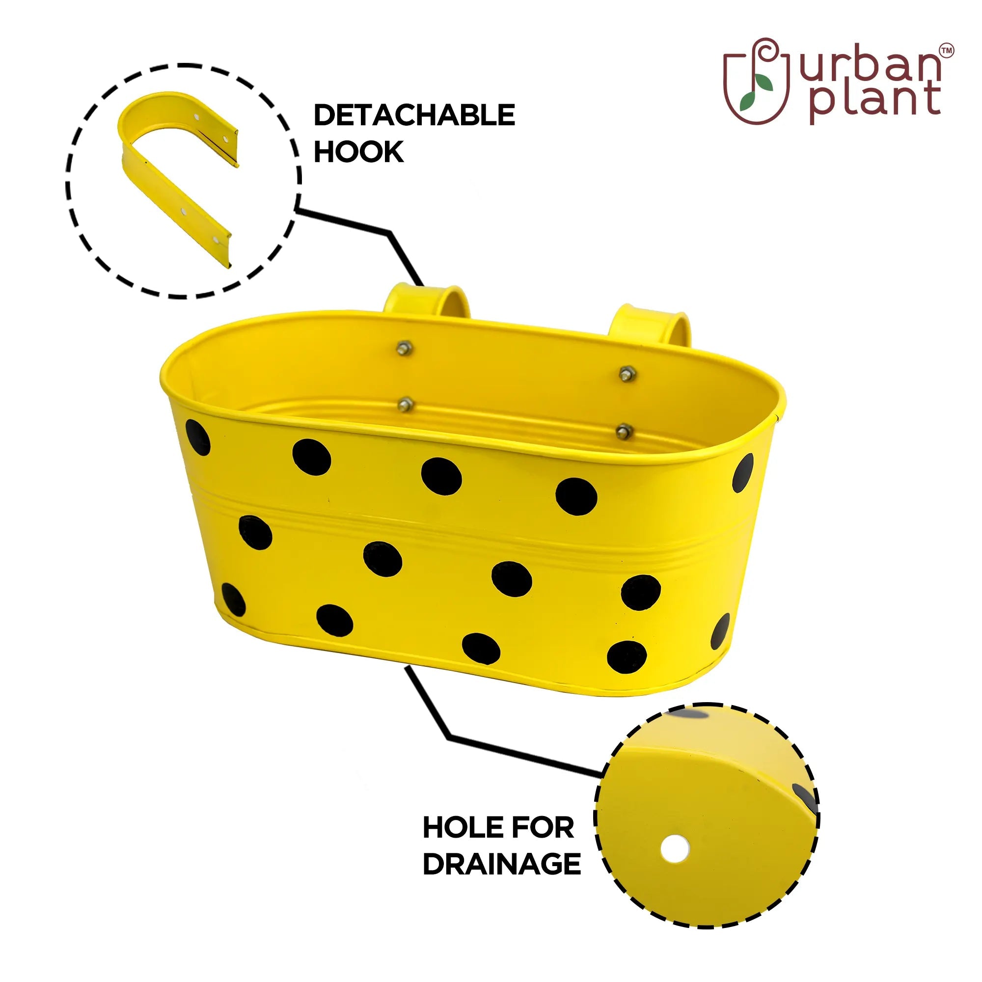 Hanging Planter Dot Oval Shaped 12 Inch (Green, Red, Blue and Yellow) (Set of 5) Oval Balcony Hanging Pot Urban Plant