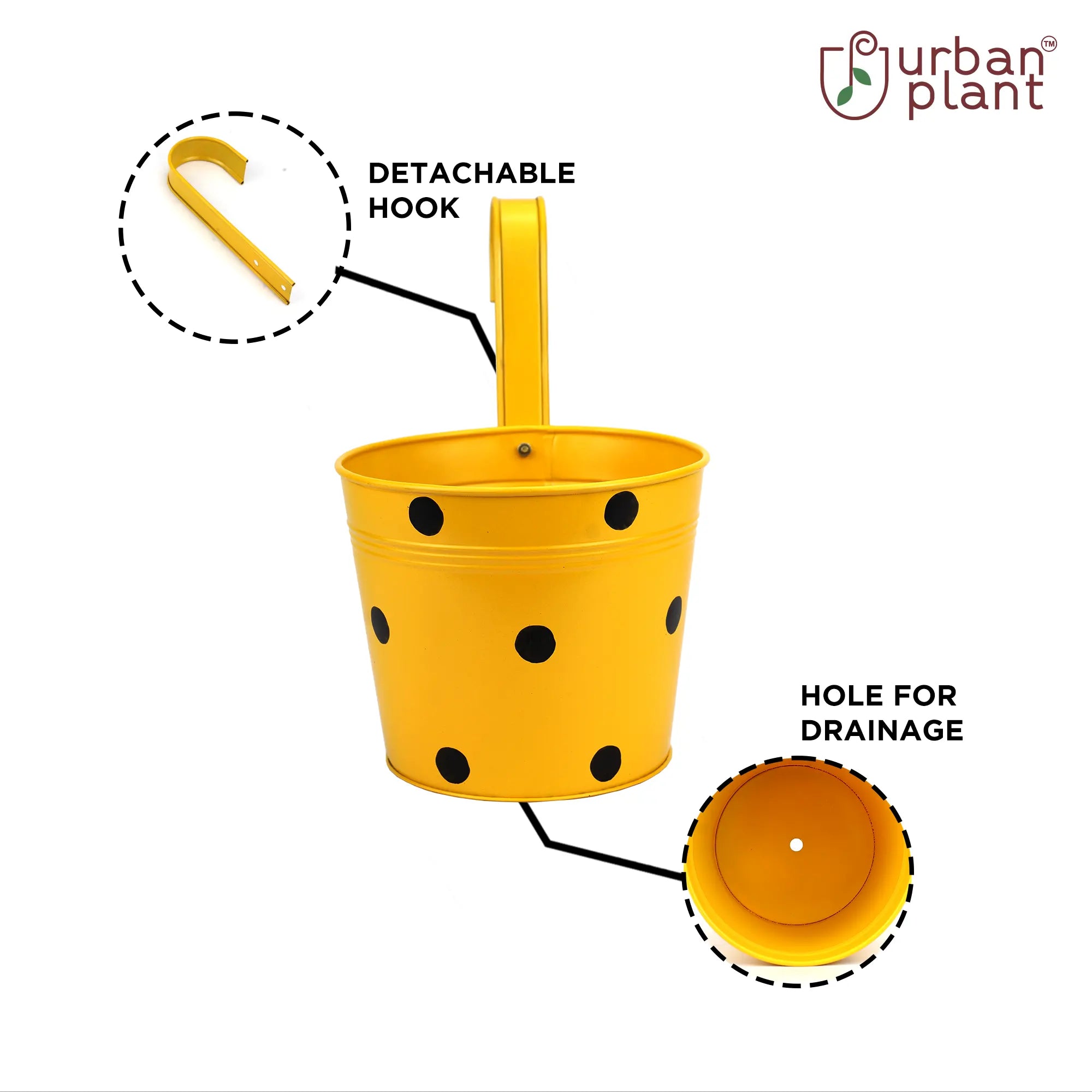 Round Shape Railing, Balcony Hanging Dotted Metal Planters (Multicolored) (Set of 5) Hanging Decor Urban Plant