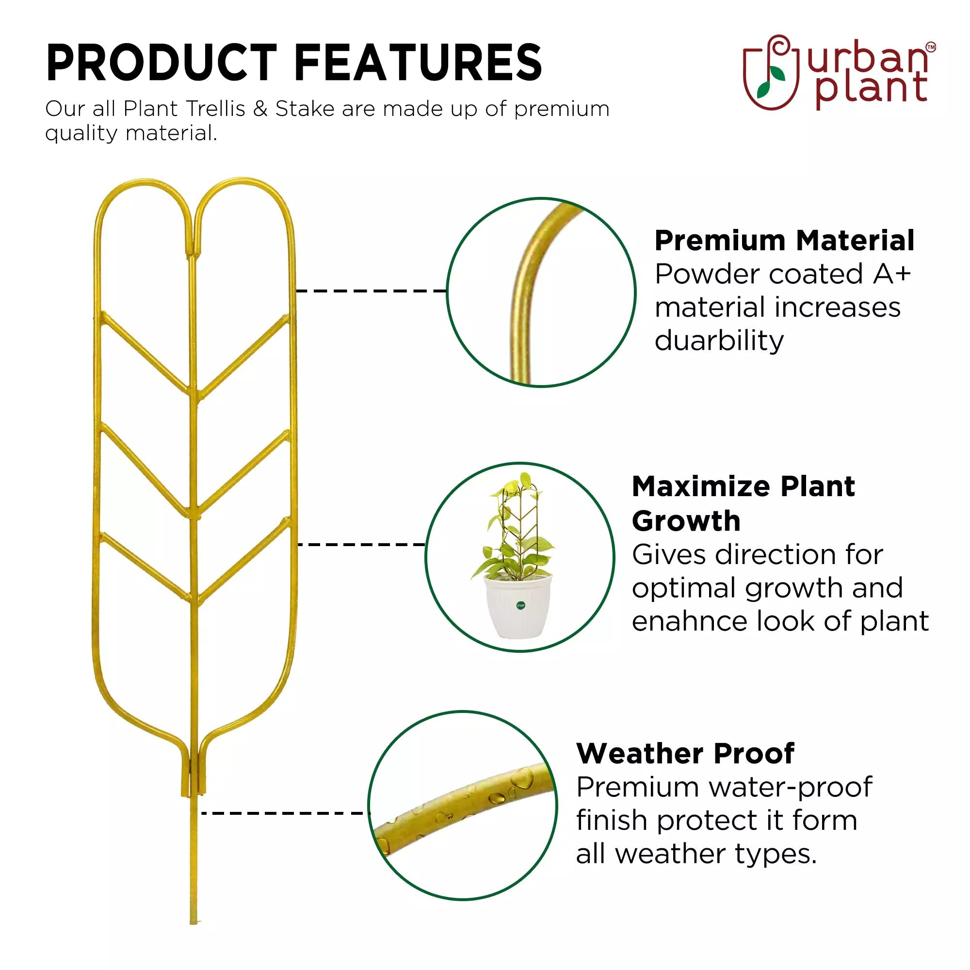 3Pcs Leafy Metal Plant Trellis for Plant Support Urban Plant