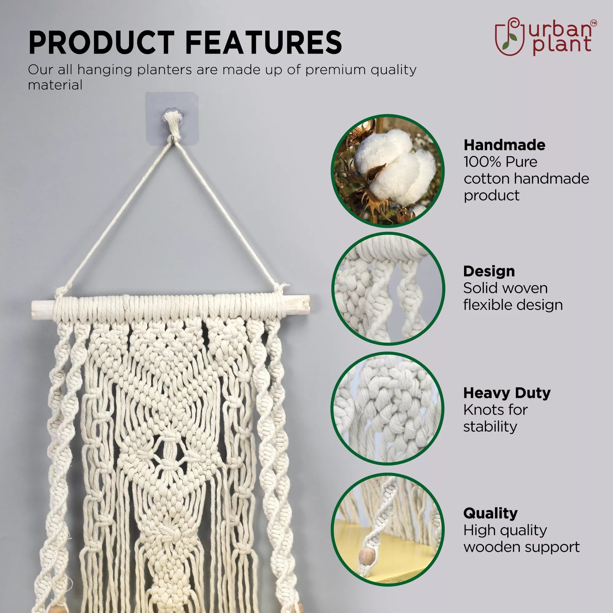 Sleeky Wood Macrame Plant Hanger Hanging Planter Urban Plant