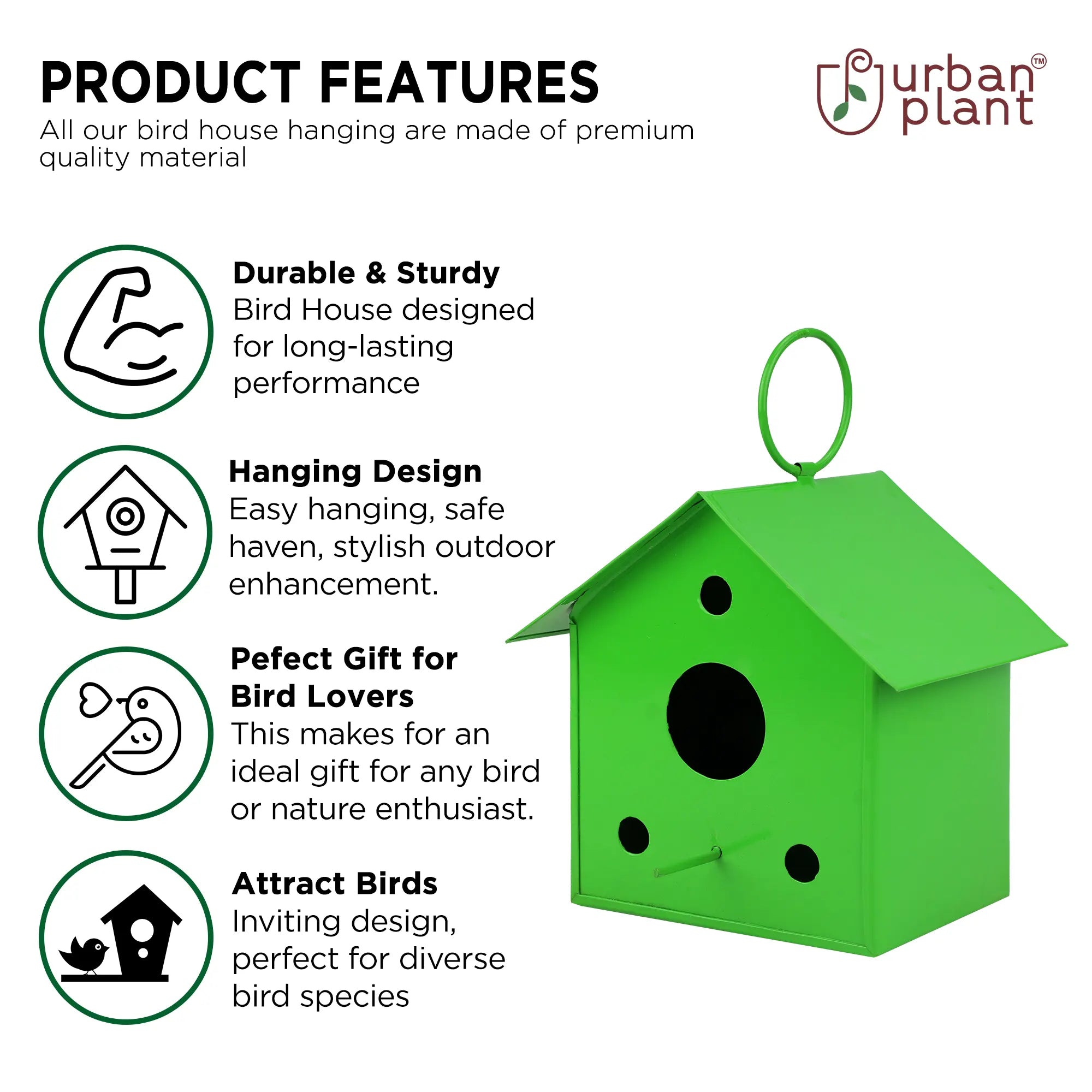 Colorful Metal Hanging Bird House Combo (Red & Green) Bird House Urban Plant