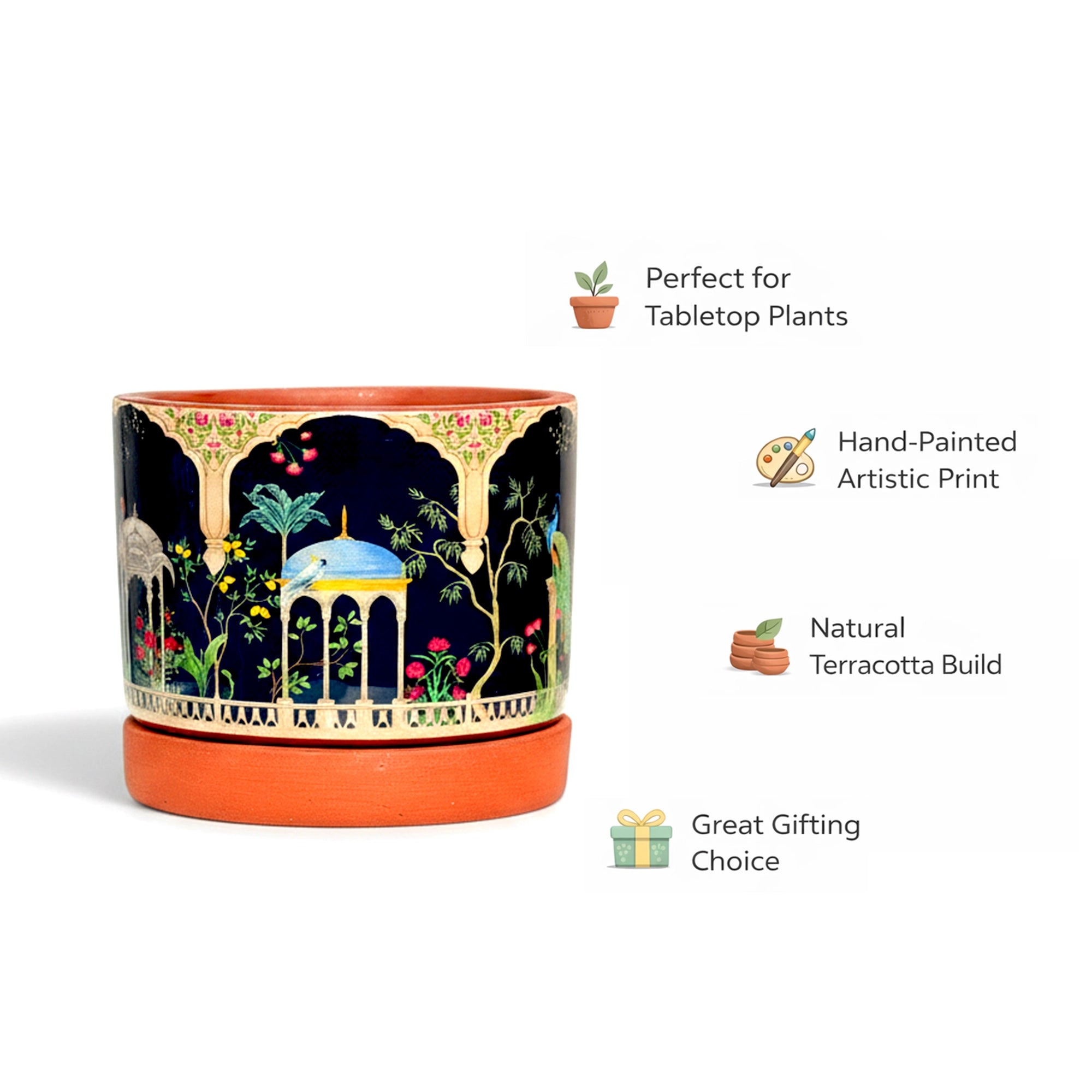 Riyasat 3D Print Terracotta Pot With Saucer product feature