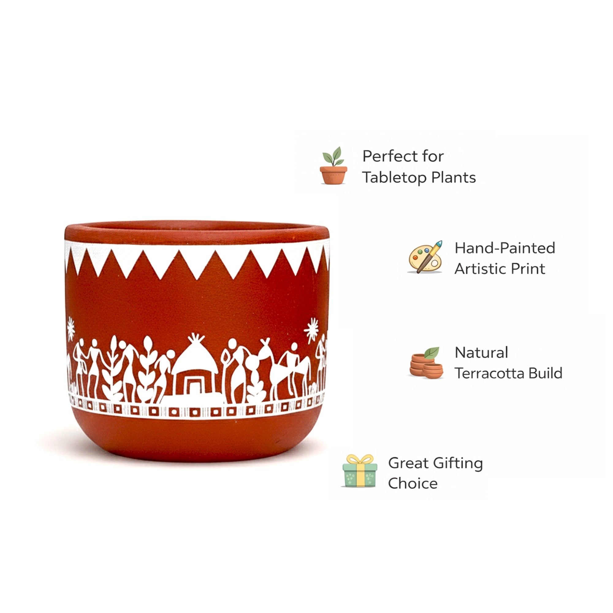 Virasat Terracotta Pot – Hand-Painted Tribal Design Planter for Indoor & Tabletop Plants feature
