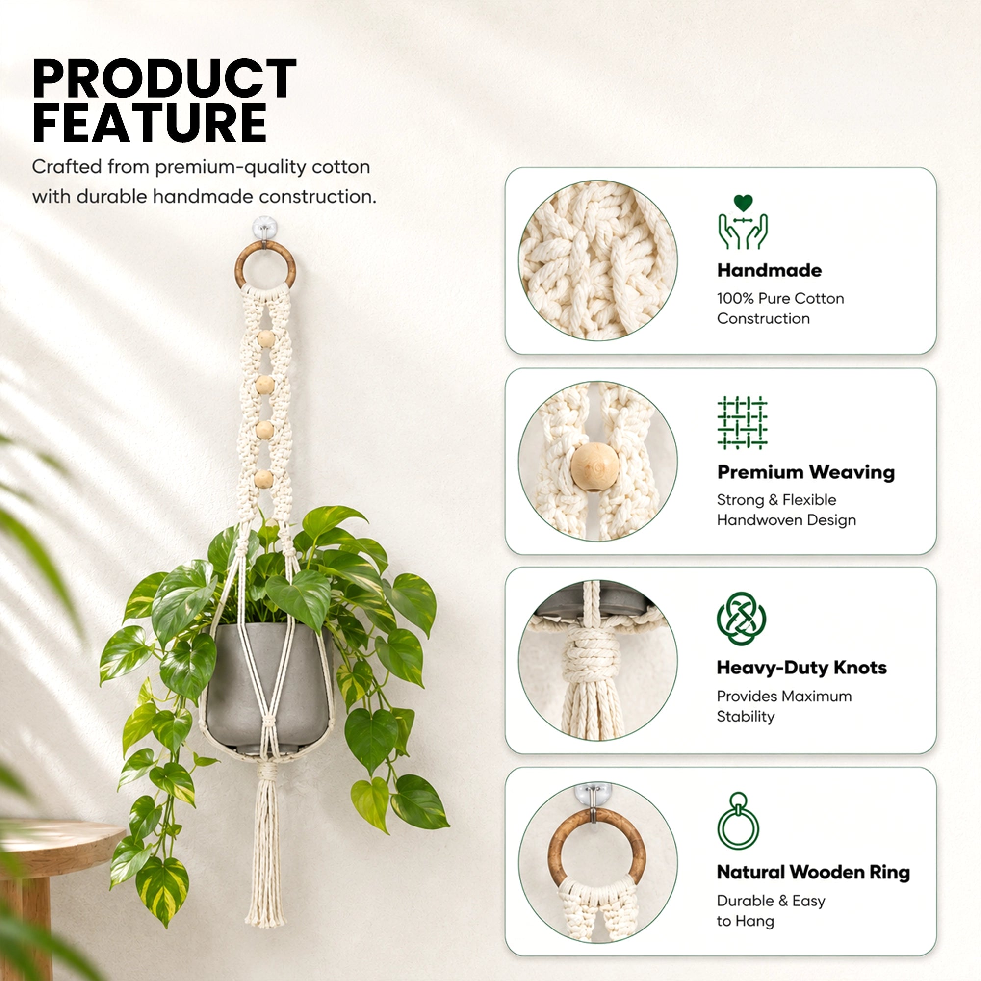 Urban Plant Woody Wood Macrame Plant Hanger