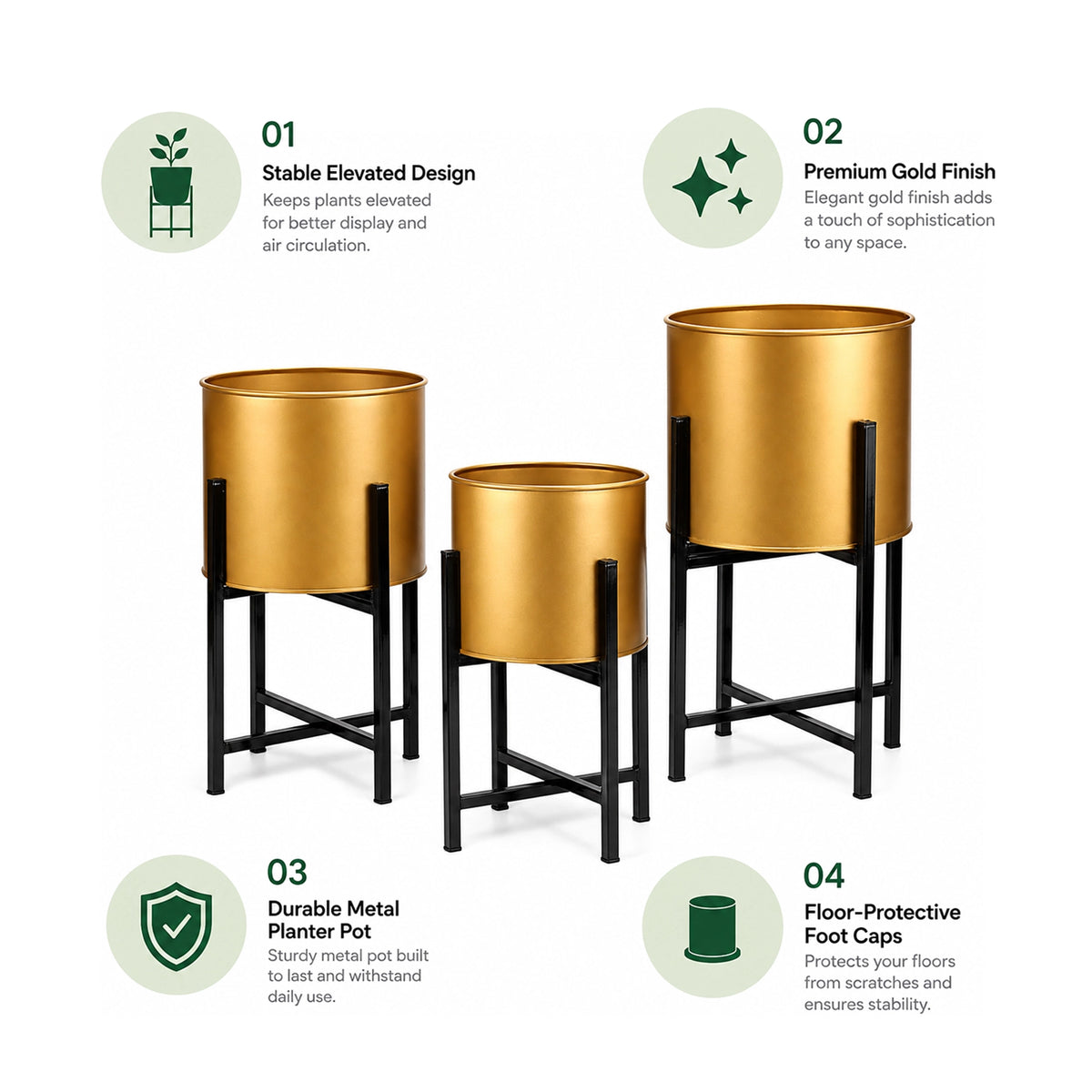 Scandinavian Planters - (Set of 3) Gold Urban Plant