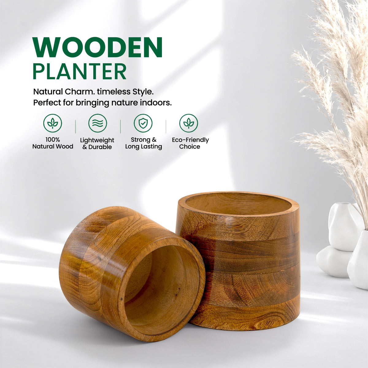Earth Bowl Wooden Planters (Set of 2): Shape: Taper