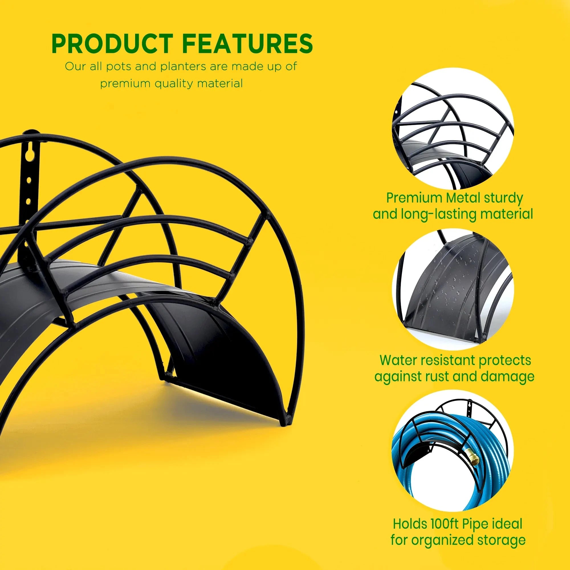 Urban Plant Wall Mount Garden Hose Hanger (Black) Gardening Accessories Urban Plant