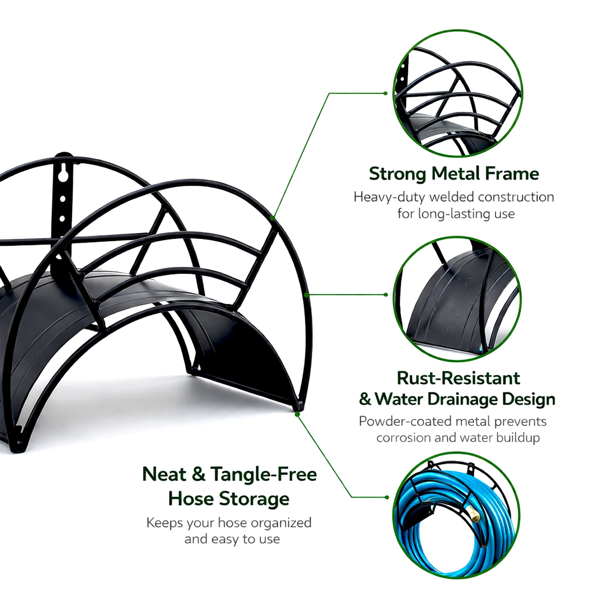 Urban Plant Wall Mount Garden Hose Hanger (Black) product feature