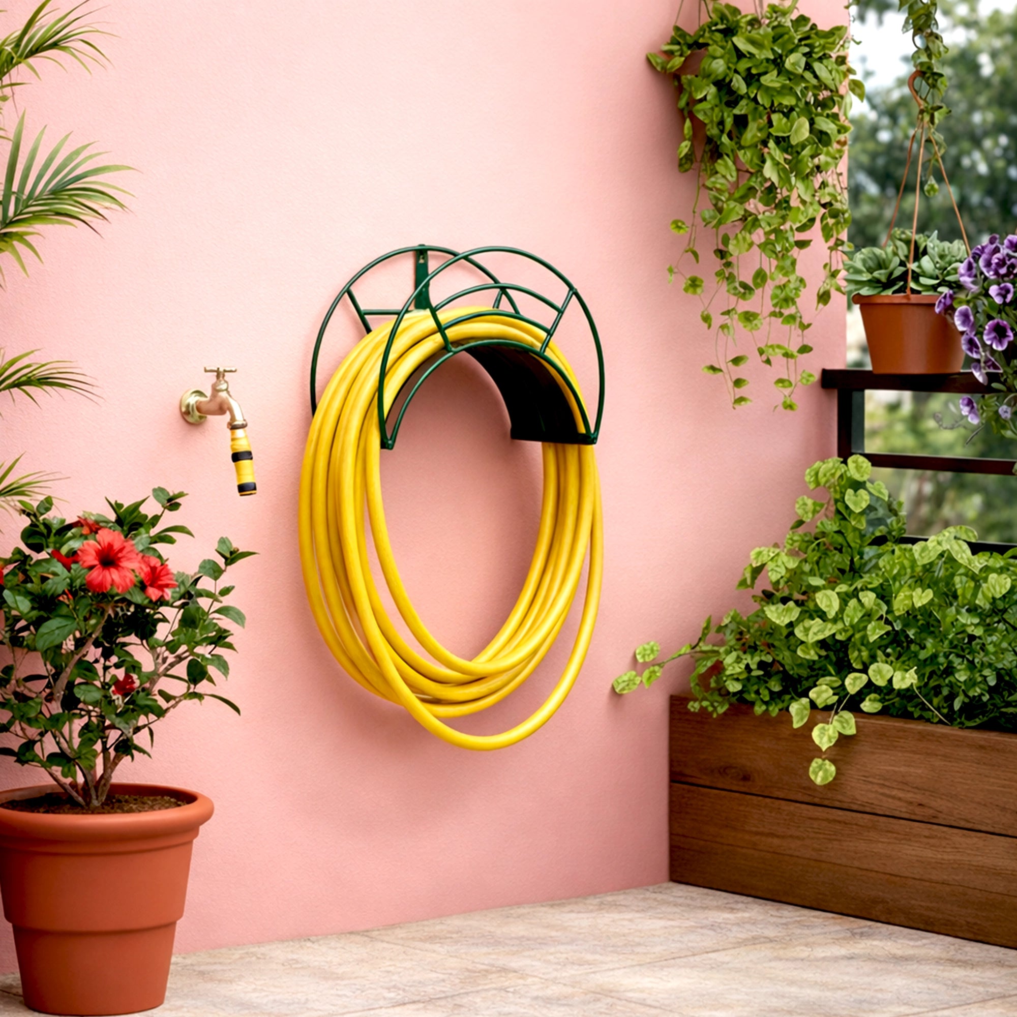 Urban Plant Wall Mount Garden Hose Hanger (Green) lifestyle new
