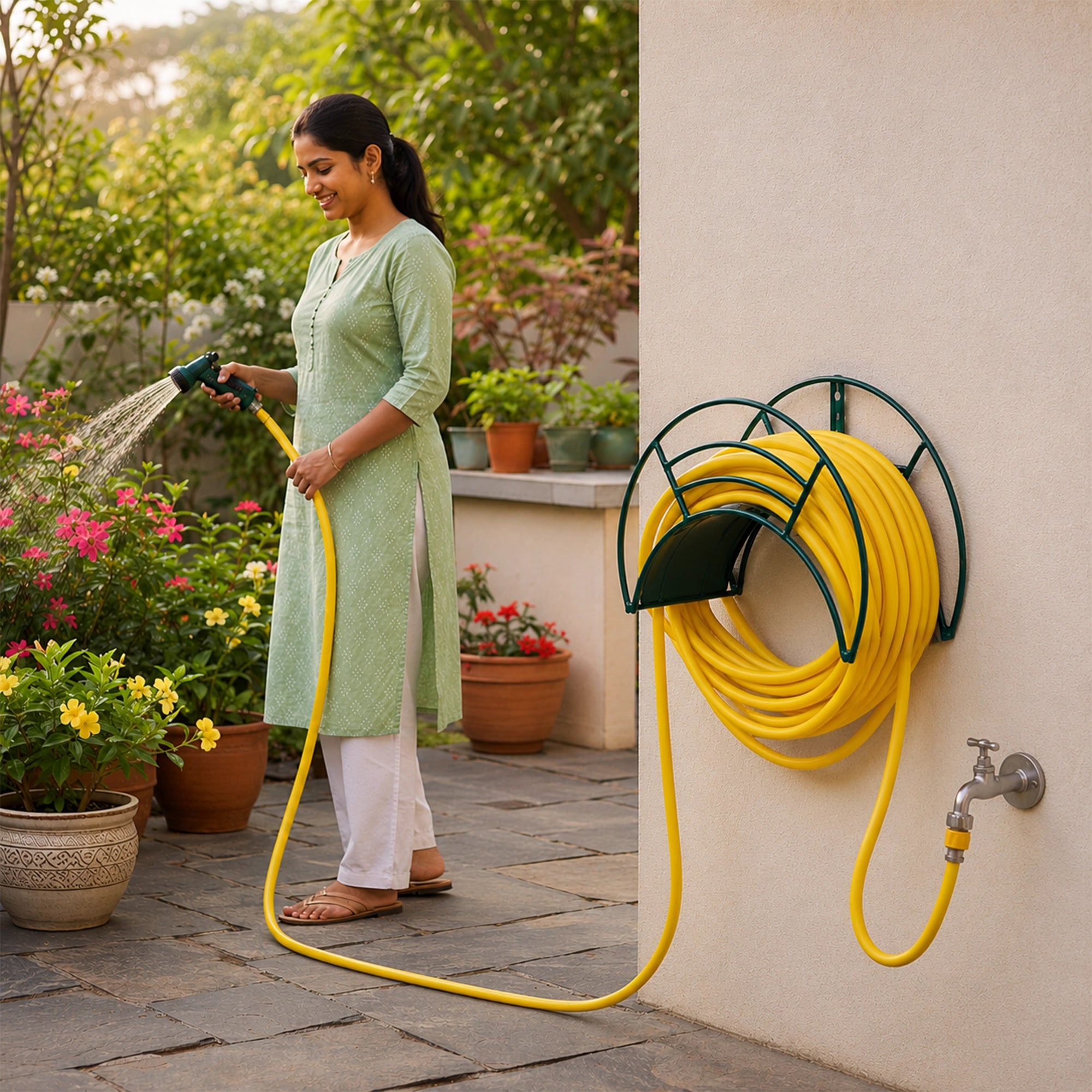 Urban Plant Wall Mount Garden Hose Hanger (Green)