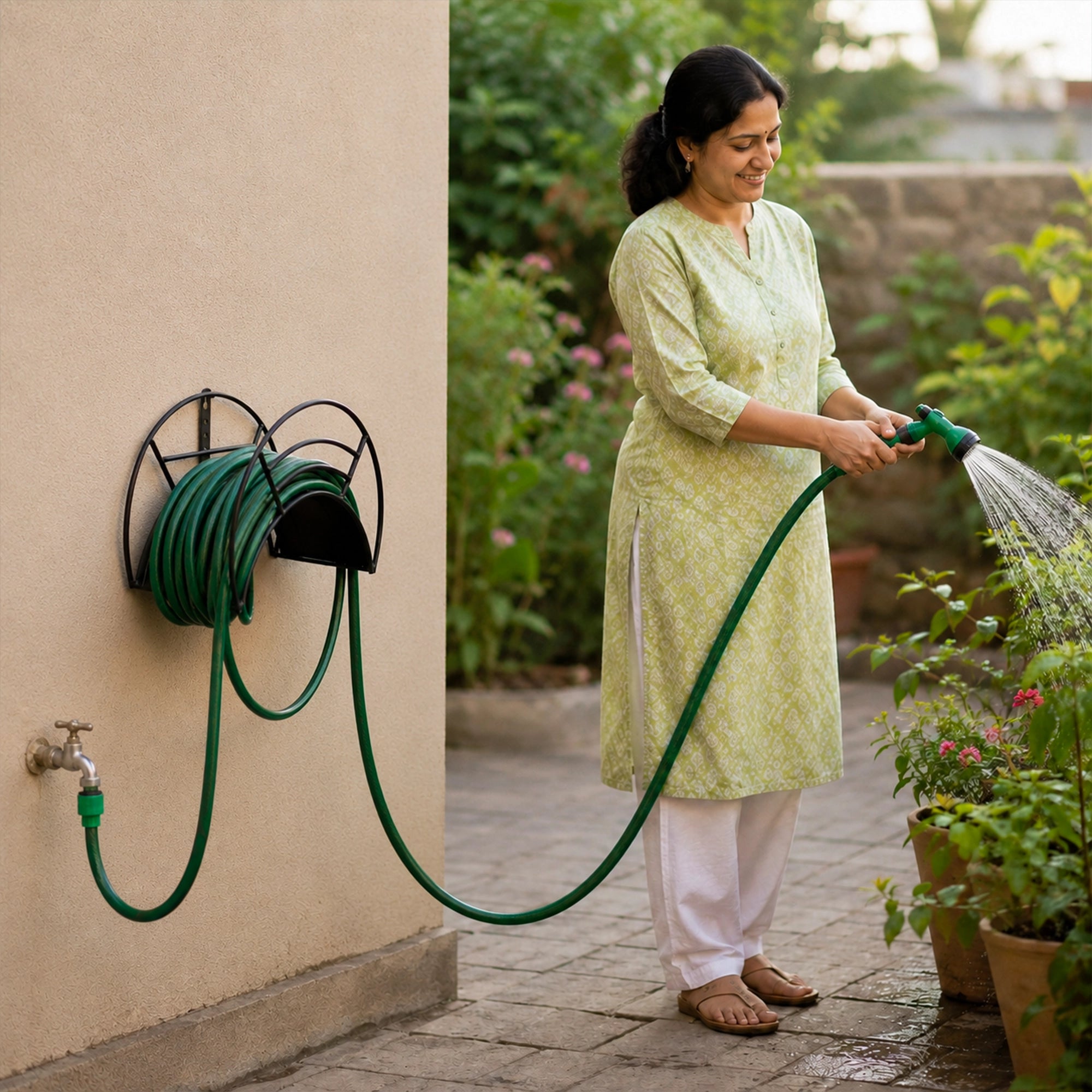 Urban Plant Wall Mount Garden Hose Hanger (Black)