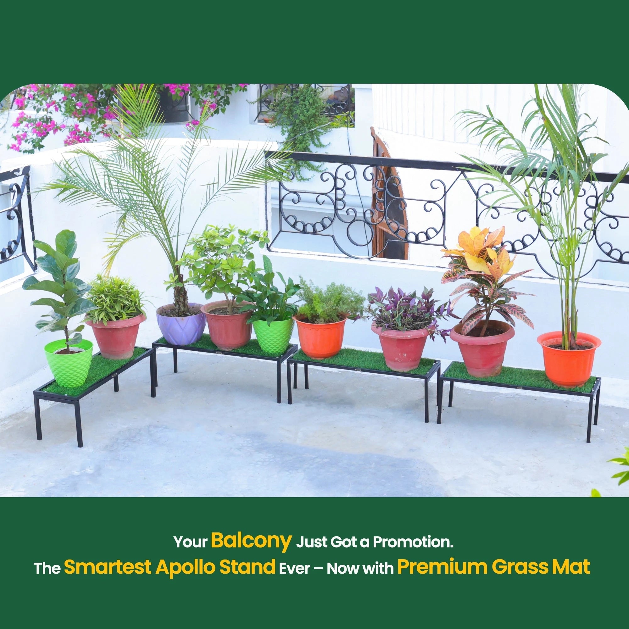 Urban Plant Apollo Plant Stand with Green Grass (Black – Set of 4) Plant Stand Urban Plant