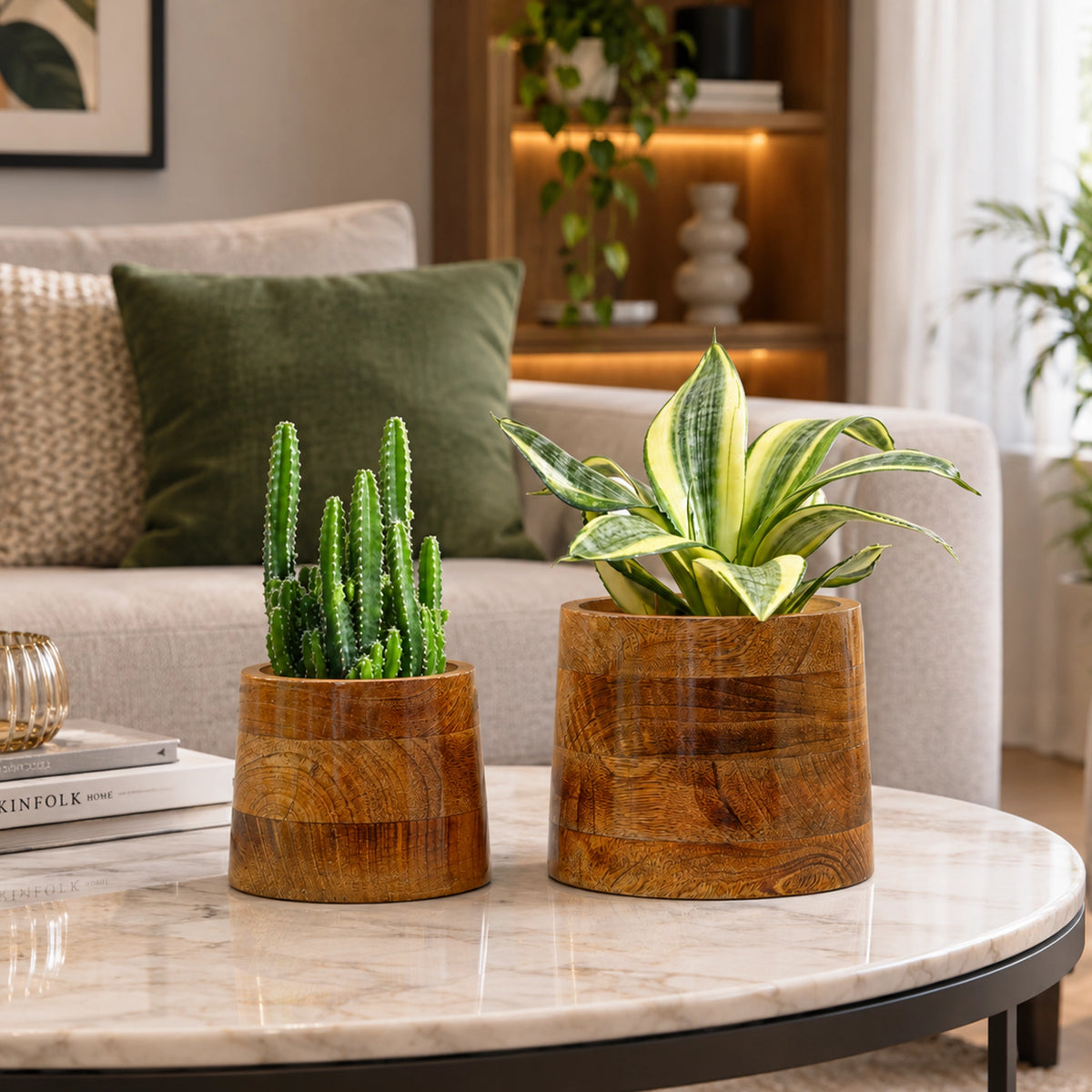 Earth Bowl Wooden Planters (Set of 2): Shape: Taper