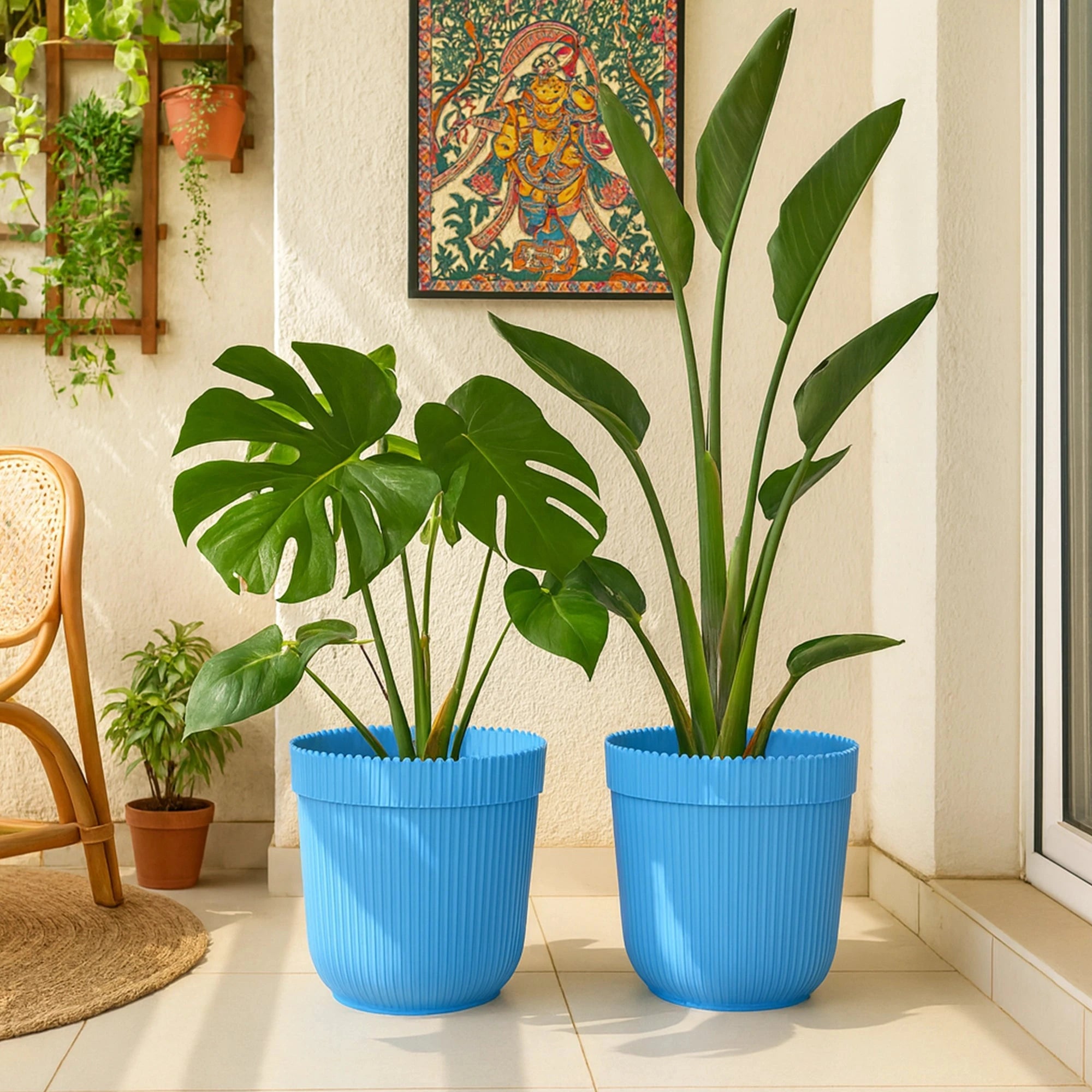 Polymer Round Pots - (Set of 2) Plastic Pot Urban Plant