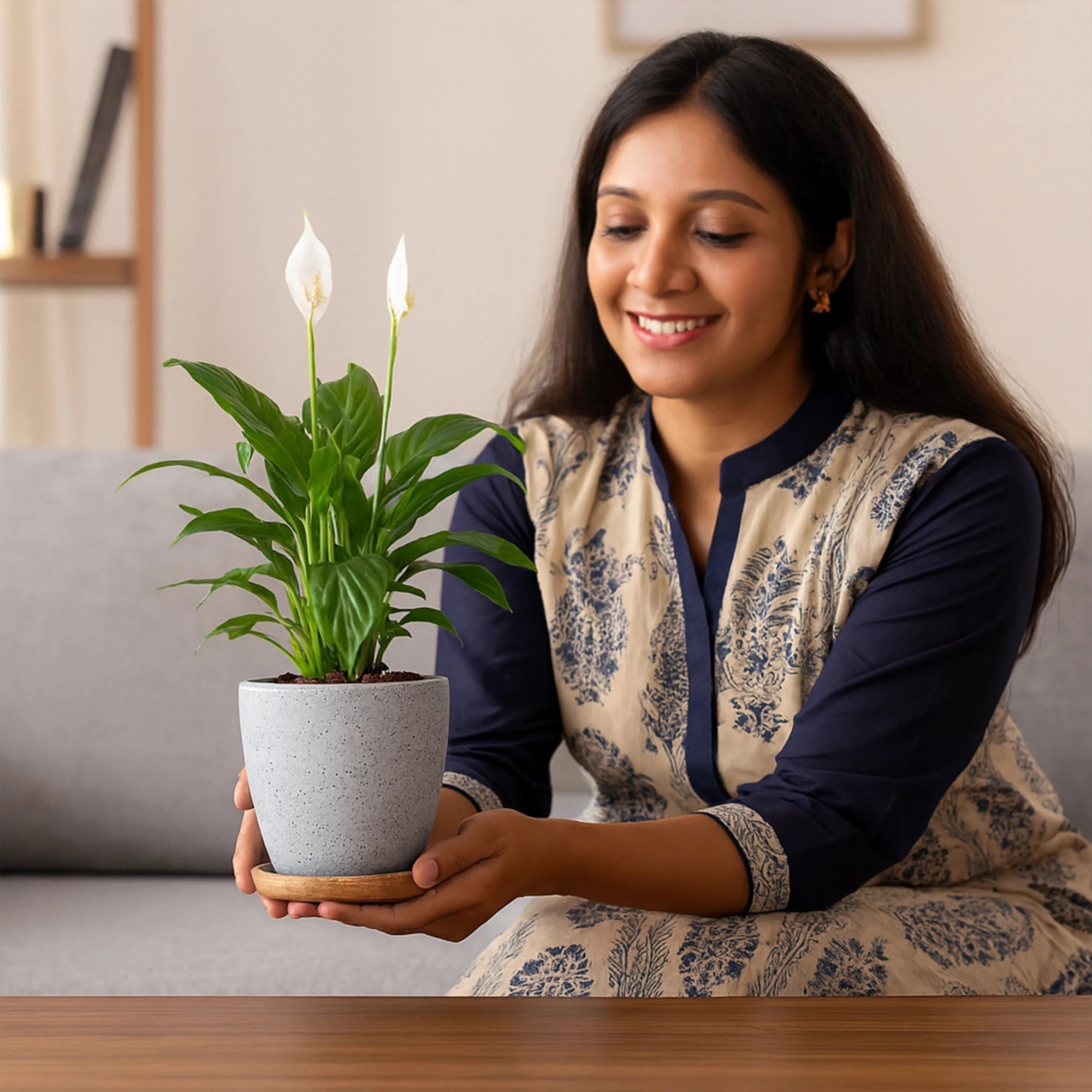 Terrazzo Terracotta Pot With Wooden Saucer Urban Plant