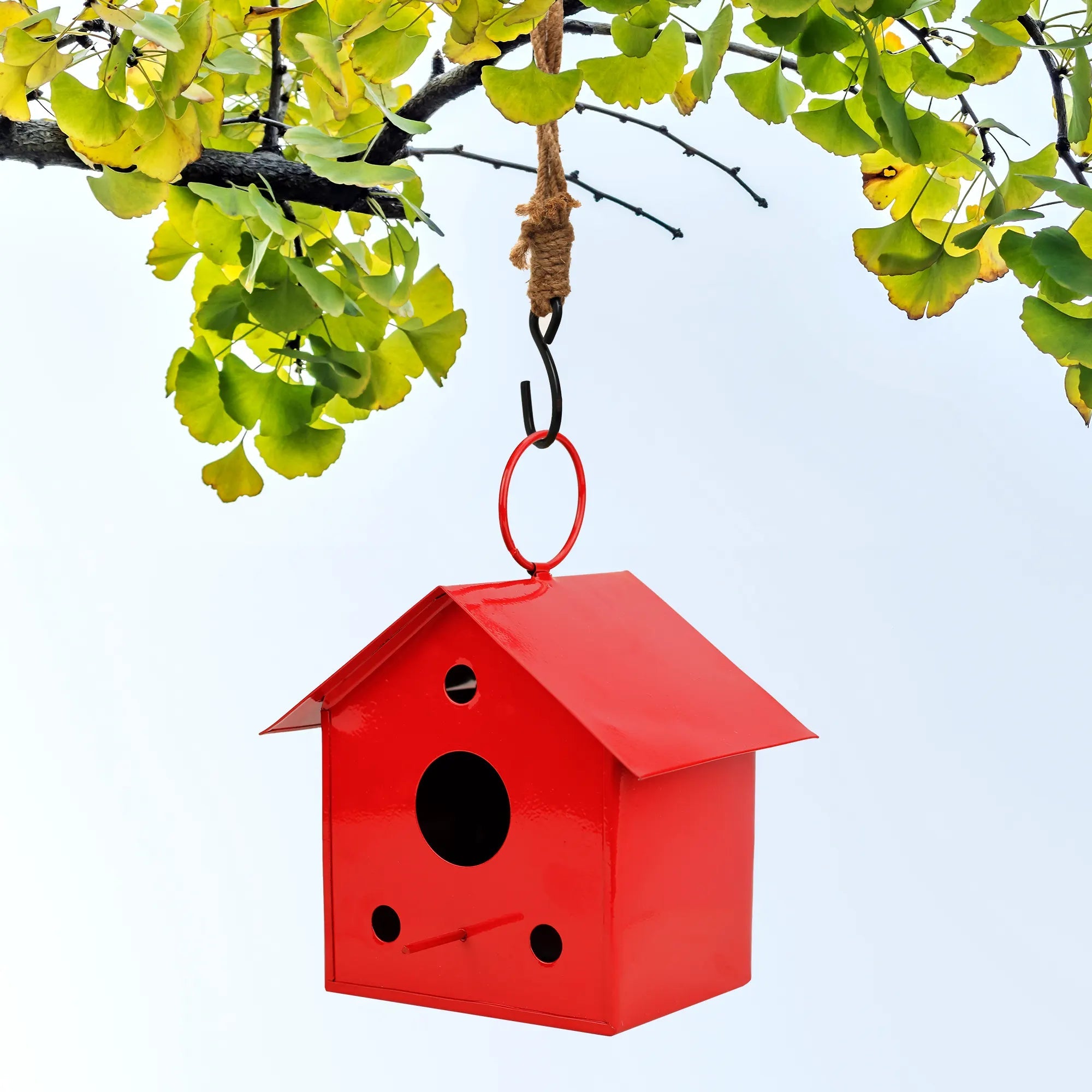 Colorful Metal Hanging Bird House Oval Balcony Hanging Pot Urban Plant Red