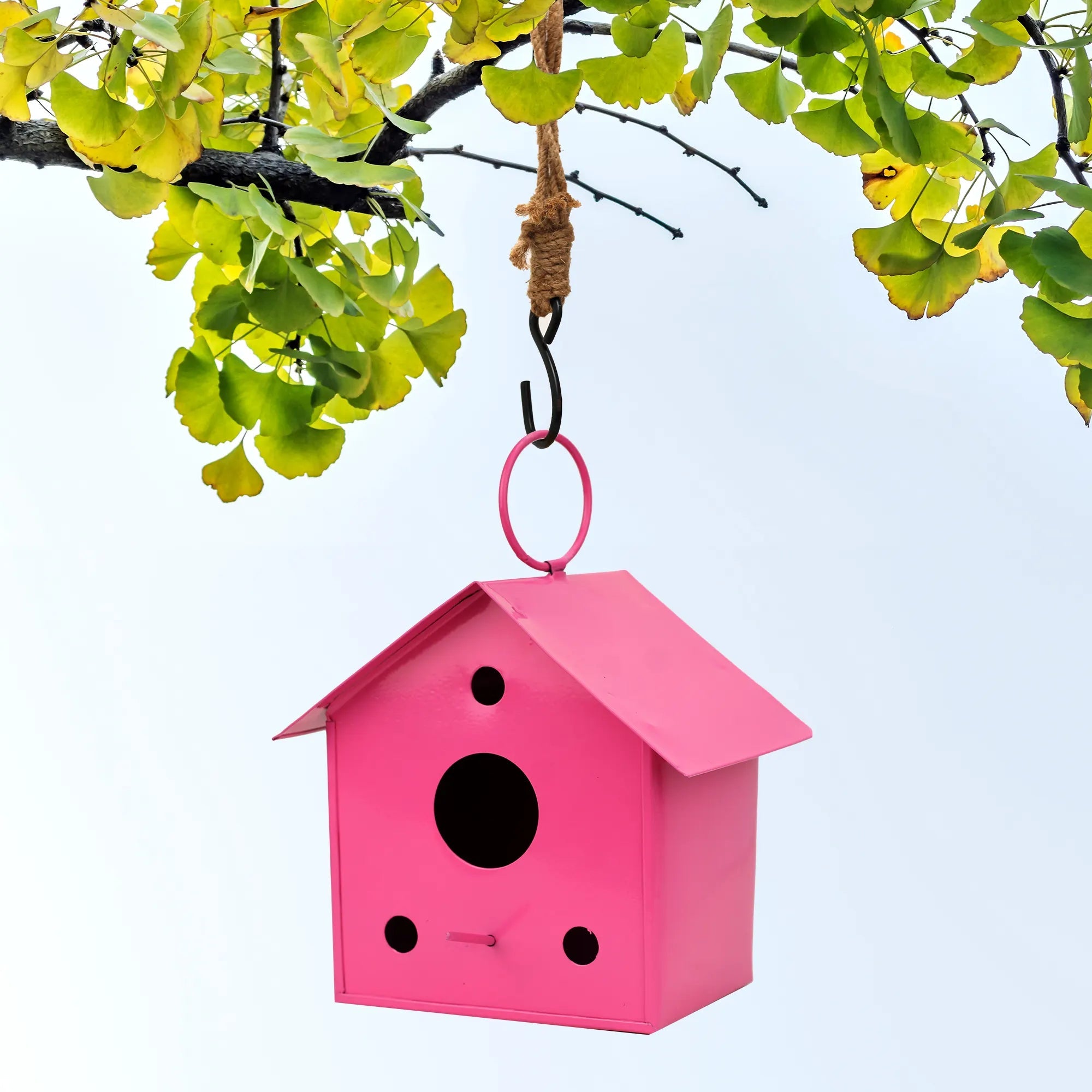 Colorful Metal Hanging Bird House Oval Balcony Hanging Pot Urban Plant Pink 
