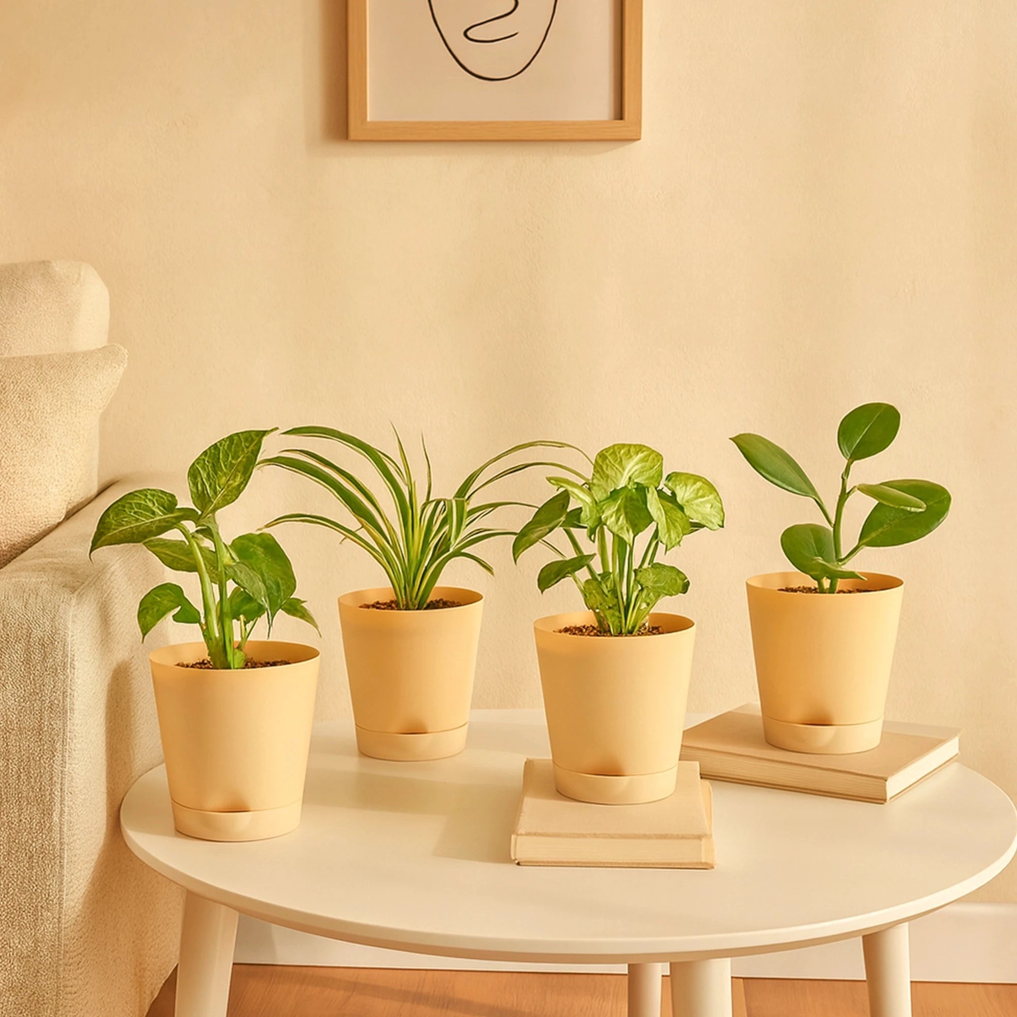 Vivid Self Watering Pot - (Set Of 4) Plastic Pot Urban Plant Beige Set of 4