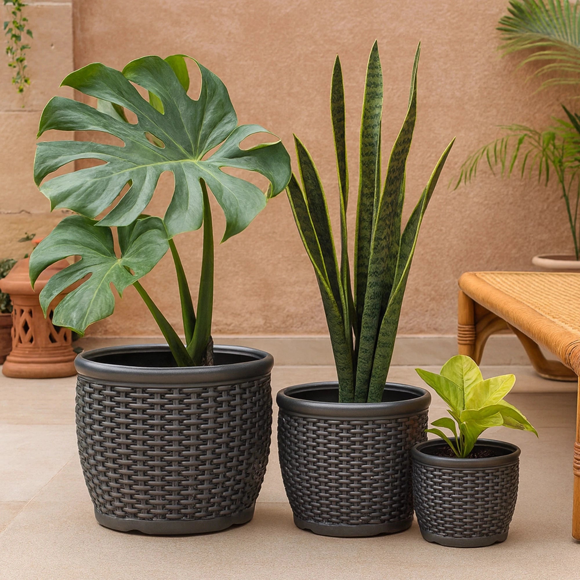Mat Classy Planters - (Set of 3) Plastic Pot Urban Plant Gray