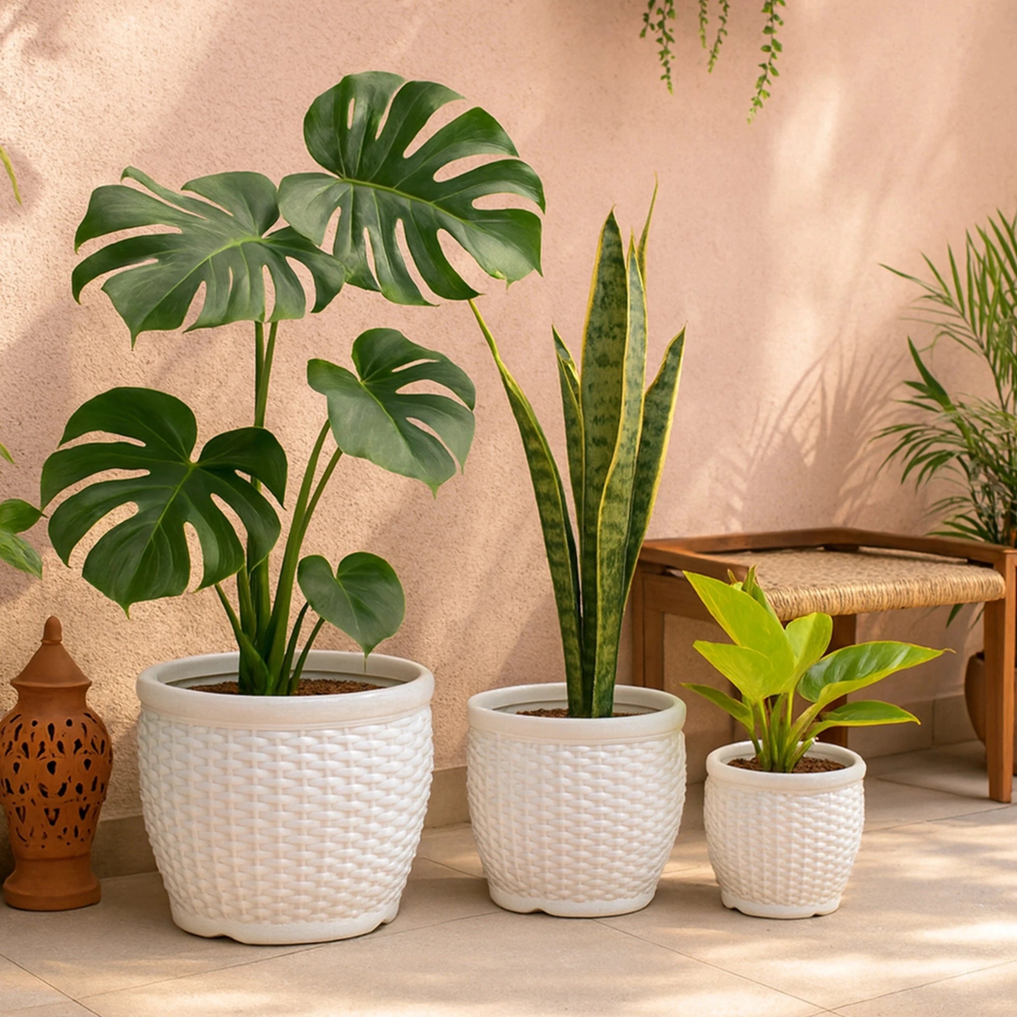 Mat Classy Planters - (Set of 3) Plastic Pot Urban Plant White