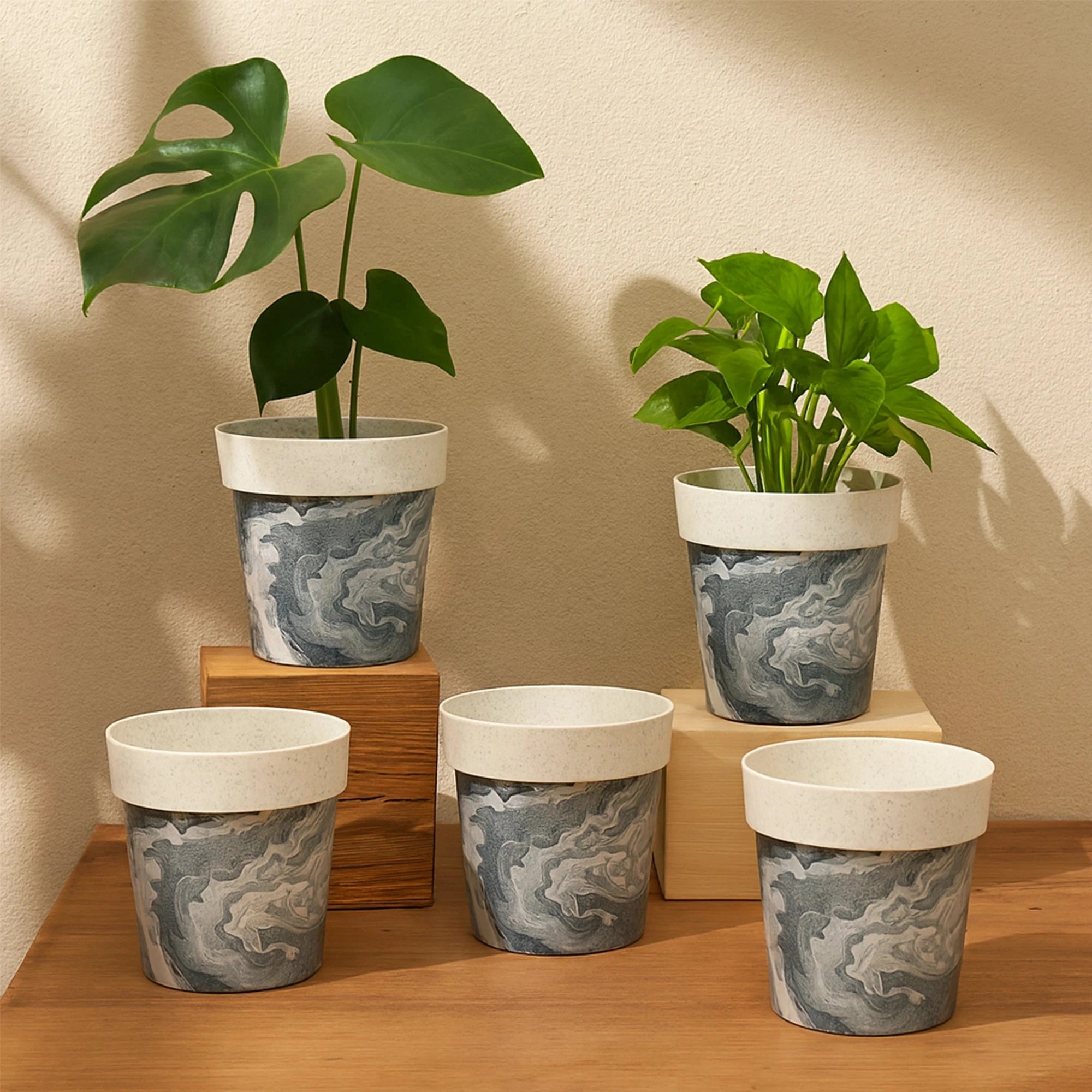 Colourpop Pots - (Set of 5) Plastic Pot Urban Plant White Marble Set of 5