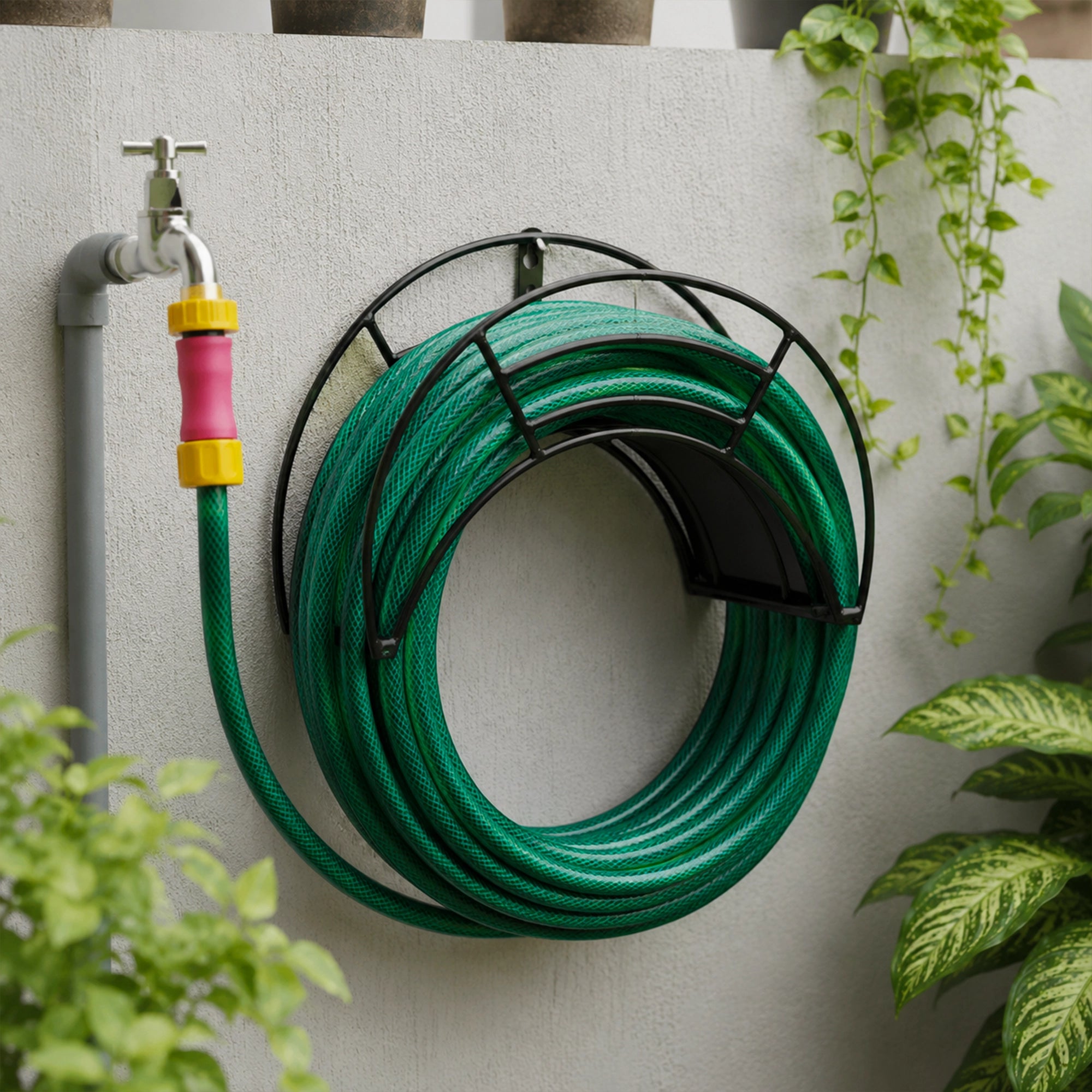 Urban Plant Wall Mount Garden Hose Hanger (Black)