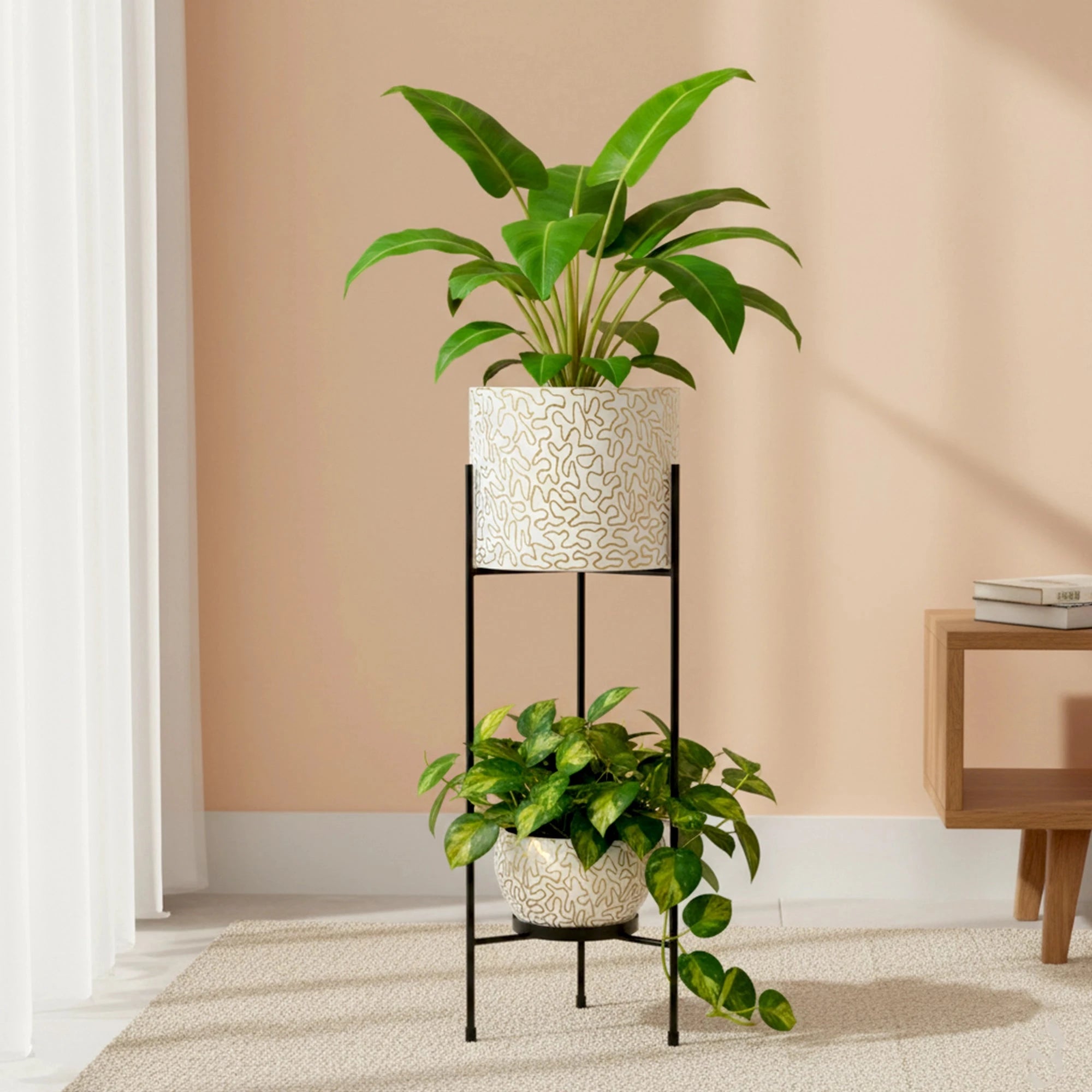 Vantira Planter with Stand Metal Planter Urban Plant White