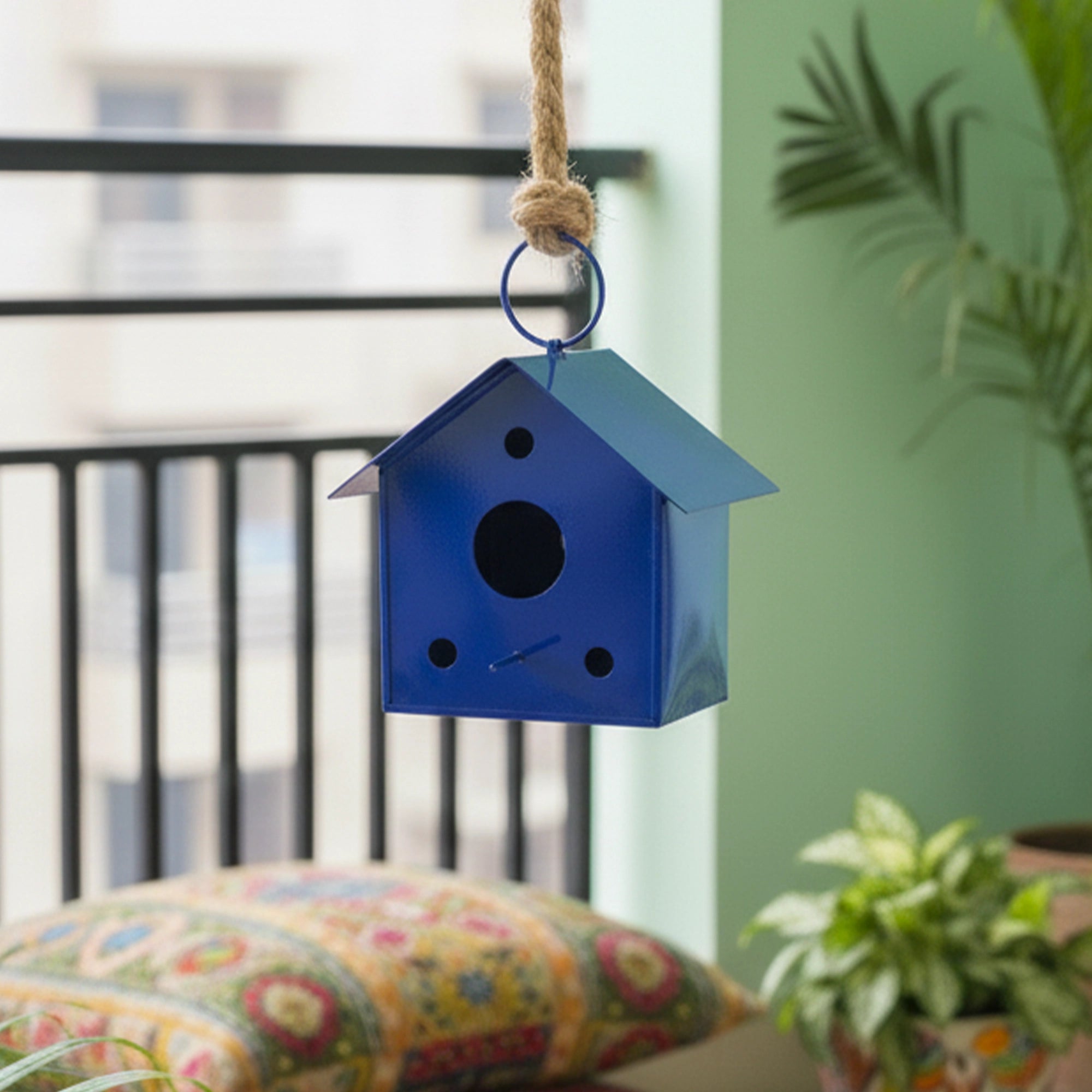 Urban Plant Metal Hanging Bird House (Blue color)
