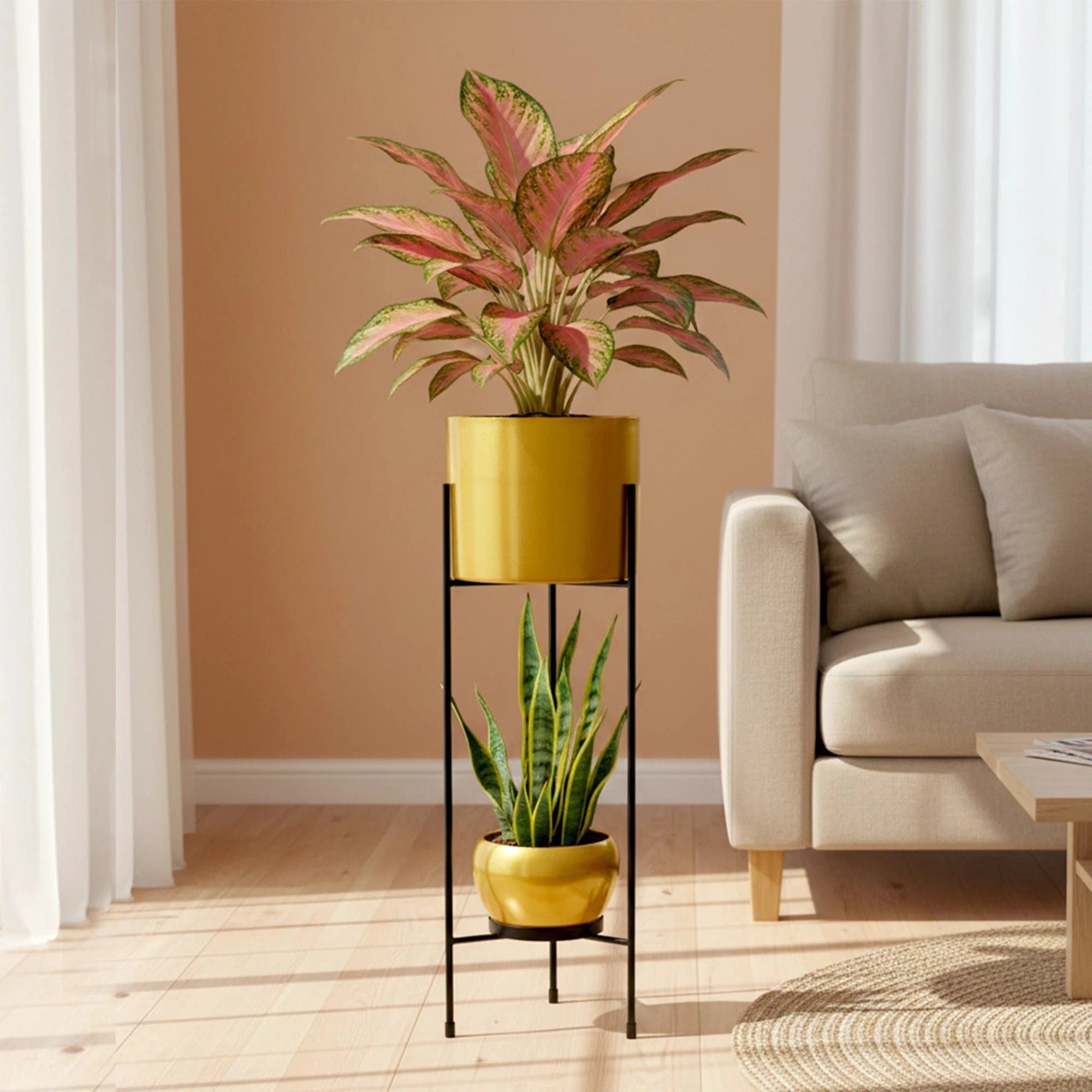 Vantira Planter with Stand Metal Planter Urban Plant Golden