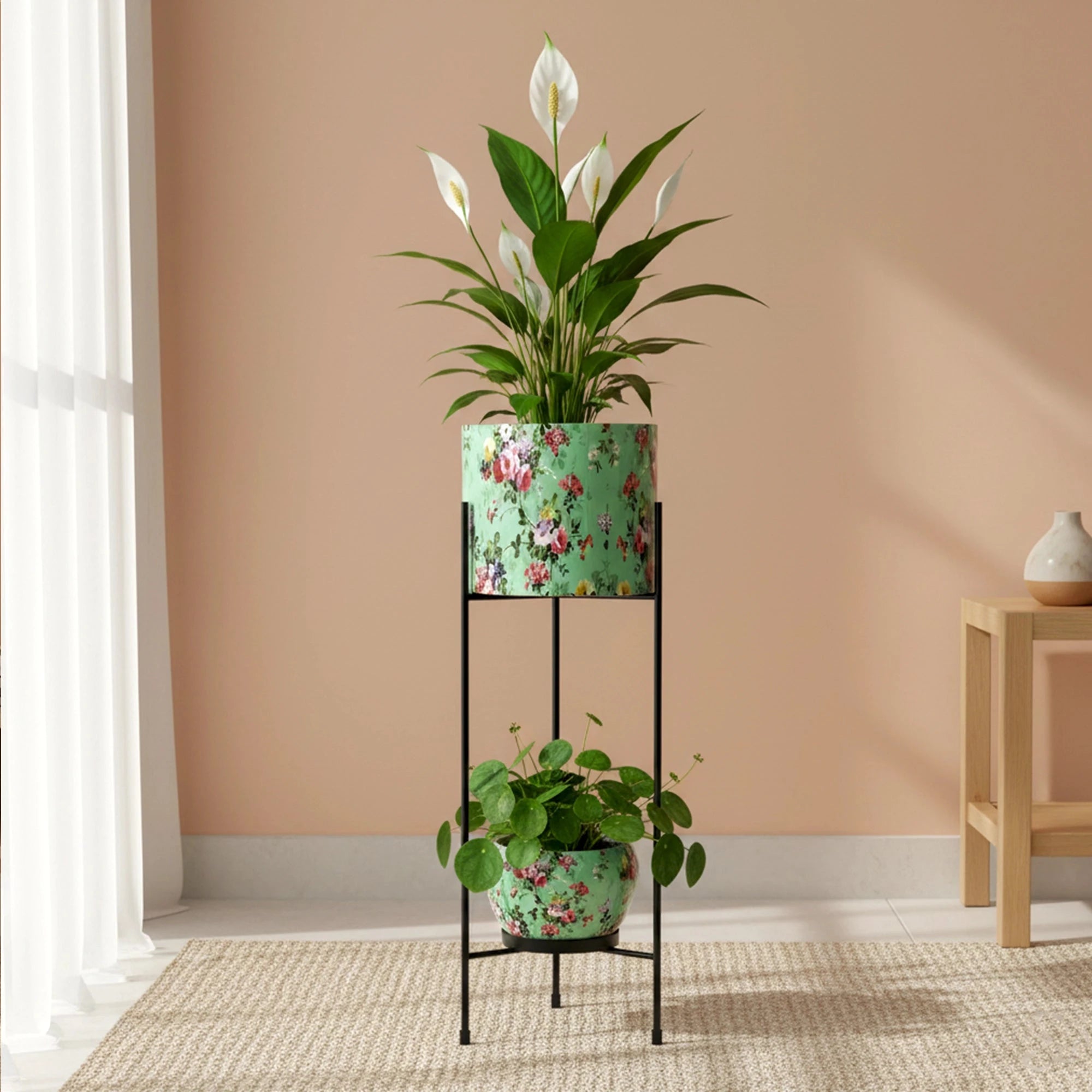 Vantira Planter with Stand Metal Planter Urban Plant Aqua Floral