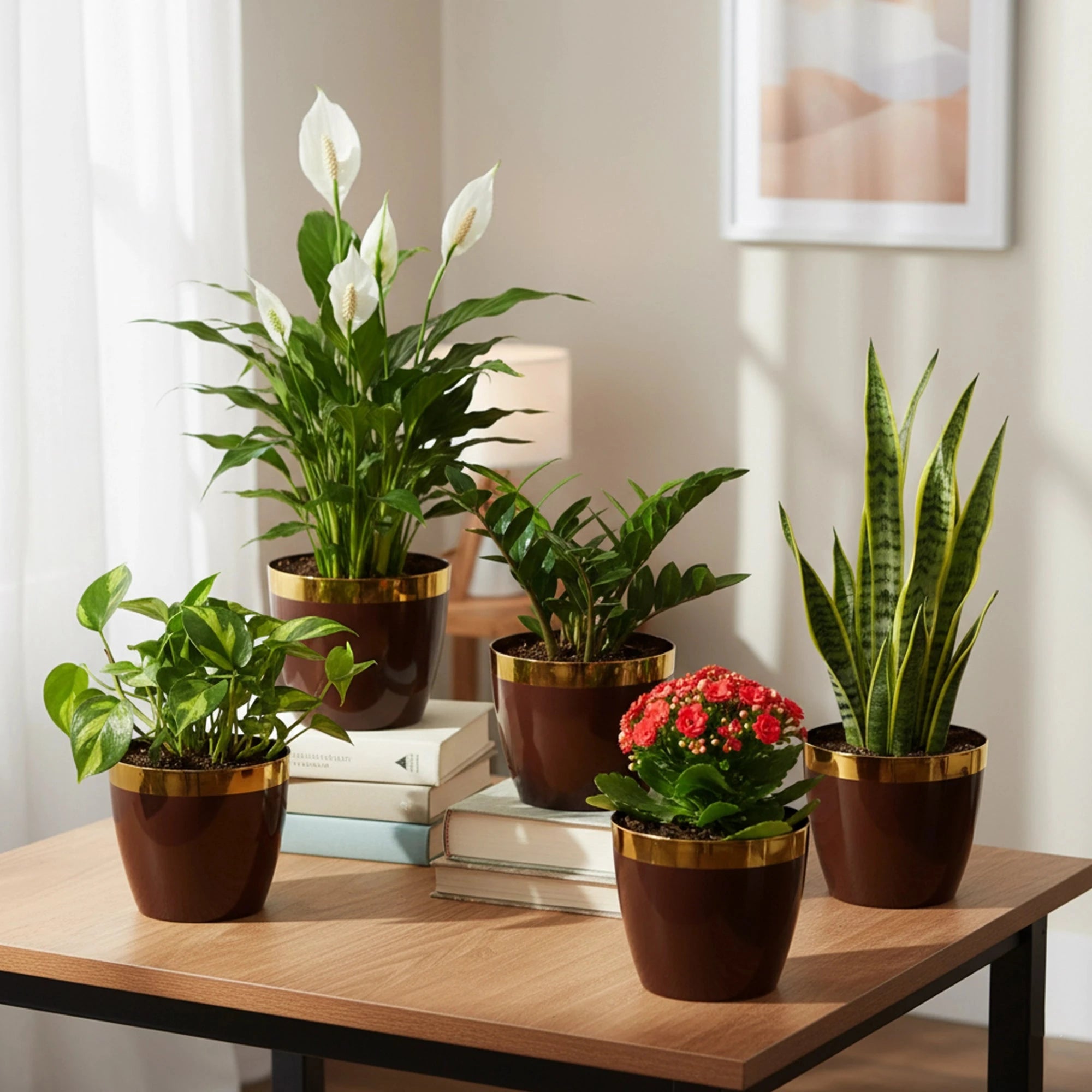 Plantura Pots- (Set of 5) Plastic Pot Urban Plant Brown