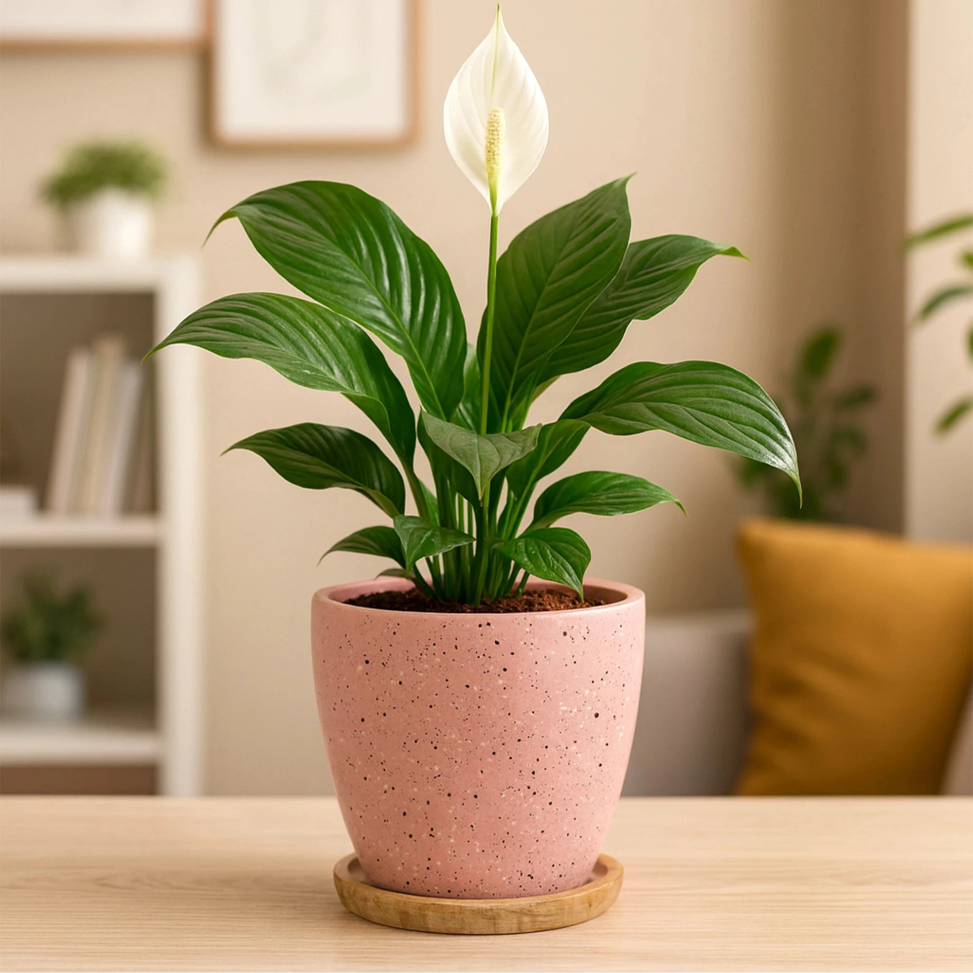 Terrazzo Terracotta Pot With Wooden Saucer Urban Plant Pink