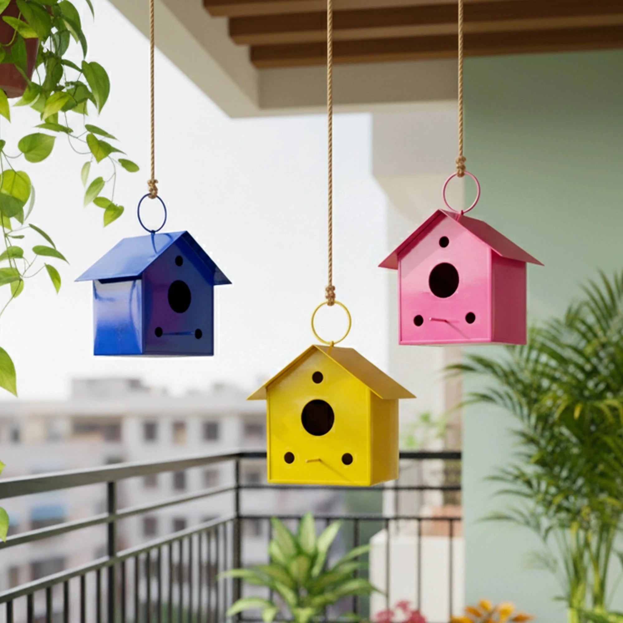 Urban Plant Metal Hanging Bird House - (Set of 3) Bird House Urban Plant
