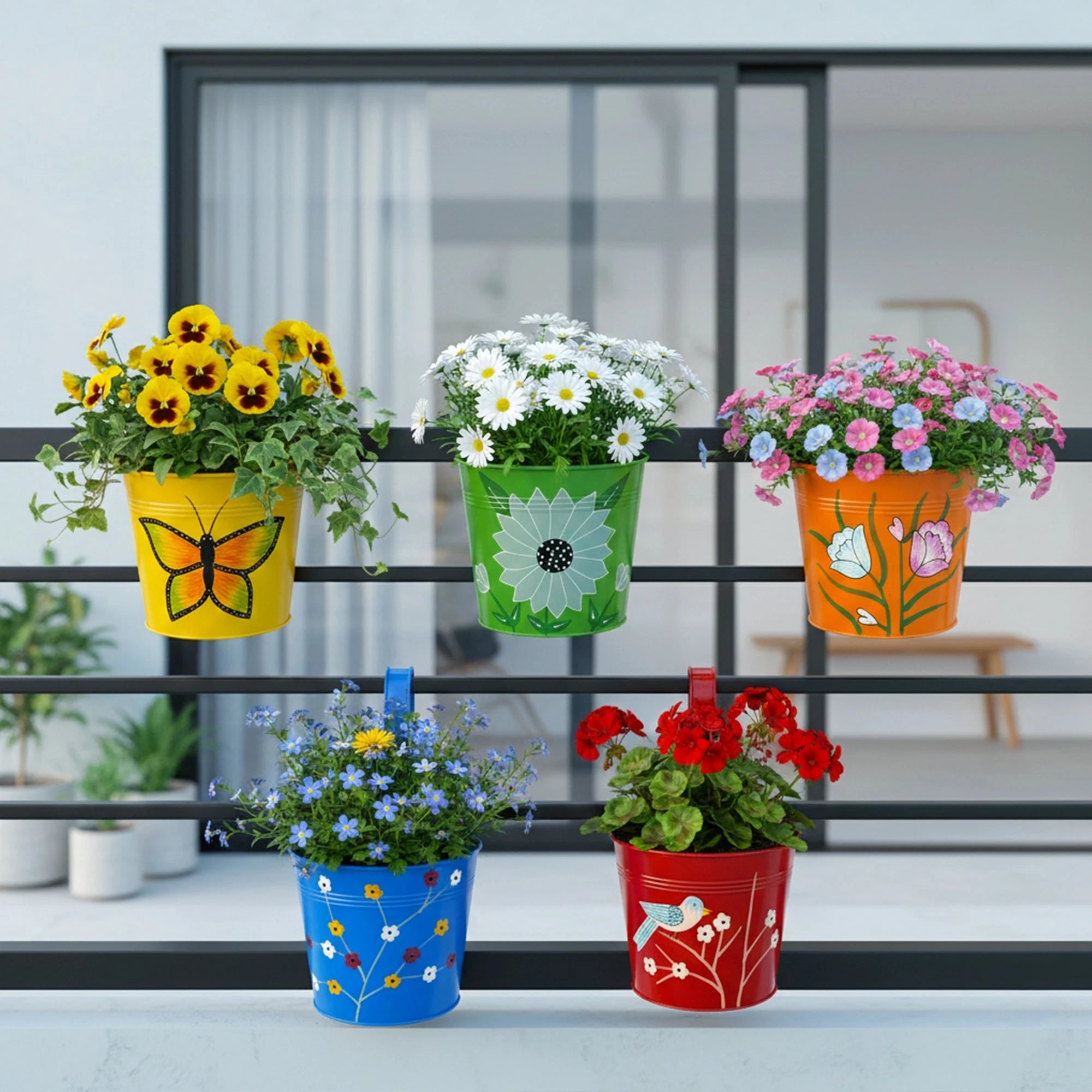 Vibrant Railing Hanging Planters - (Set of 5) Hanging Planter Urban Plant