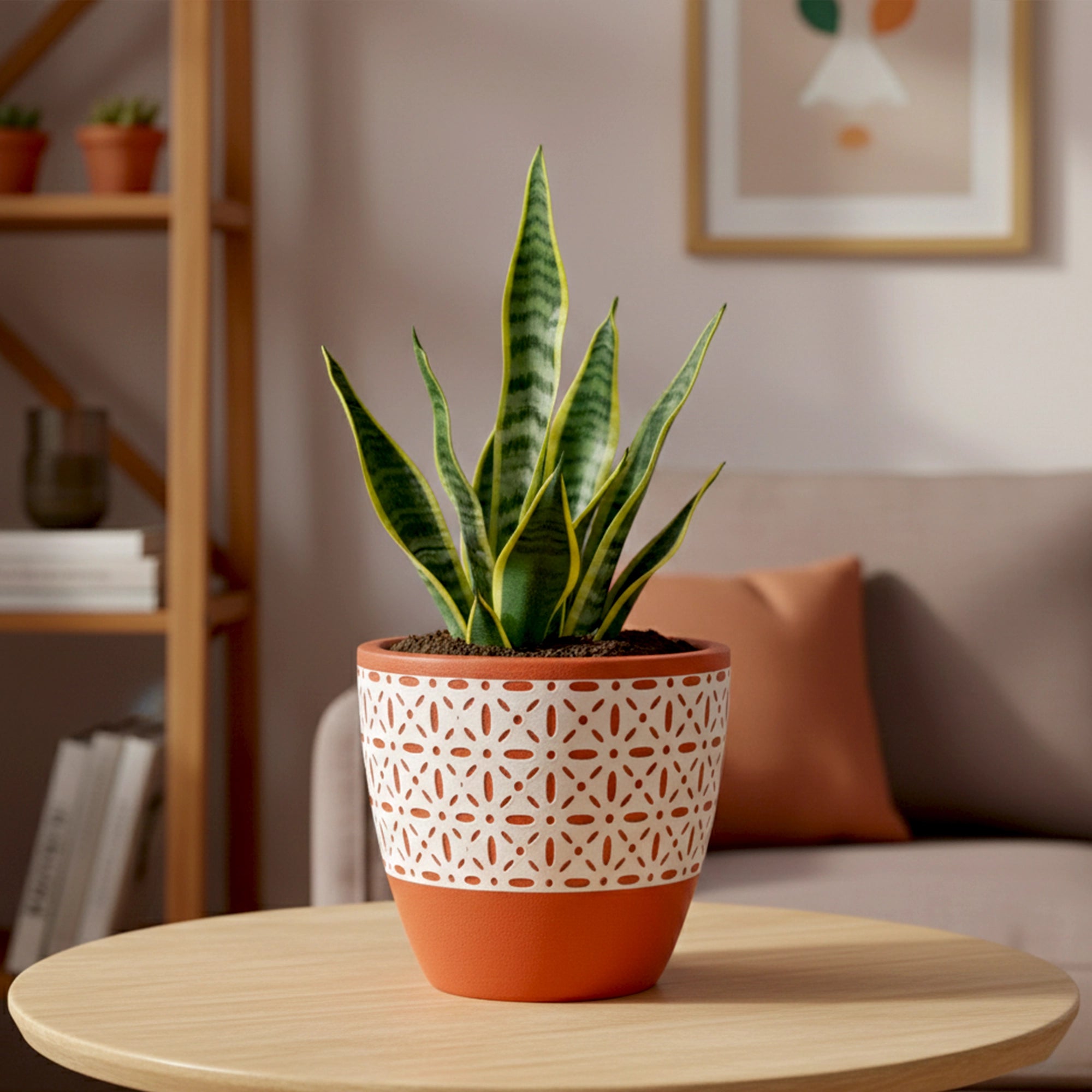 Urban Plant Clay Canvas Terracotta Pot (Heritage Pattern) with a hand-painted pattern for indoor plants