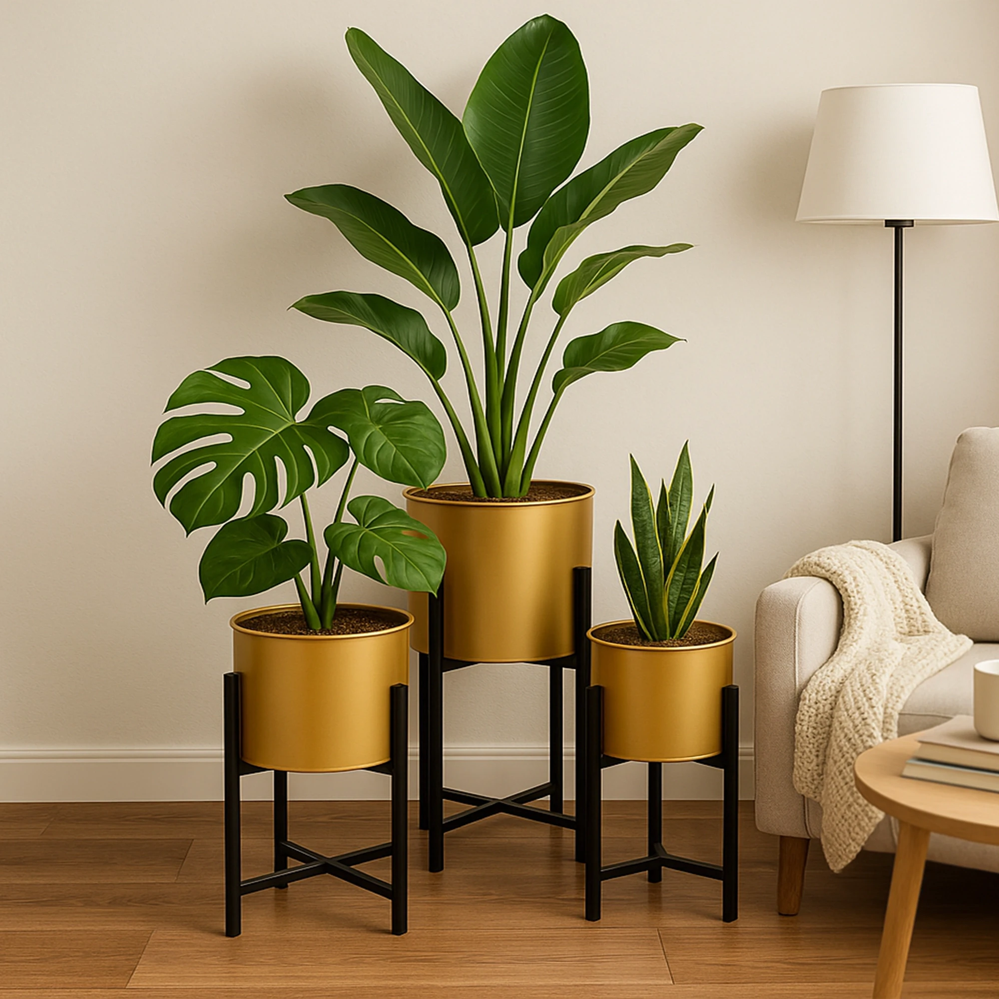 Scandinavian Planters - (Set of 3) Metal Planter Urban Plant Gold