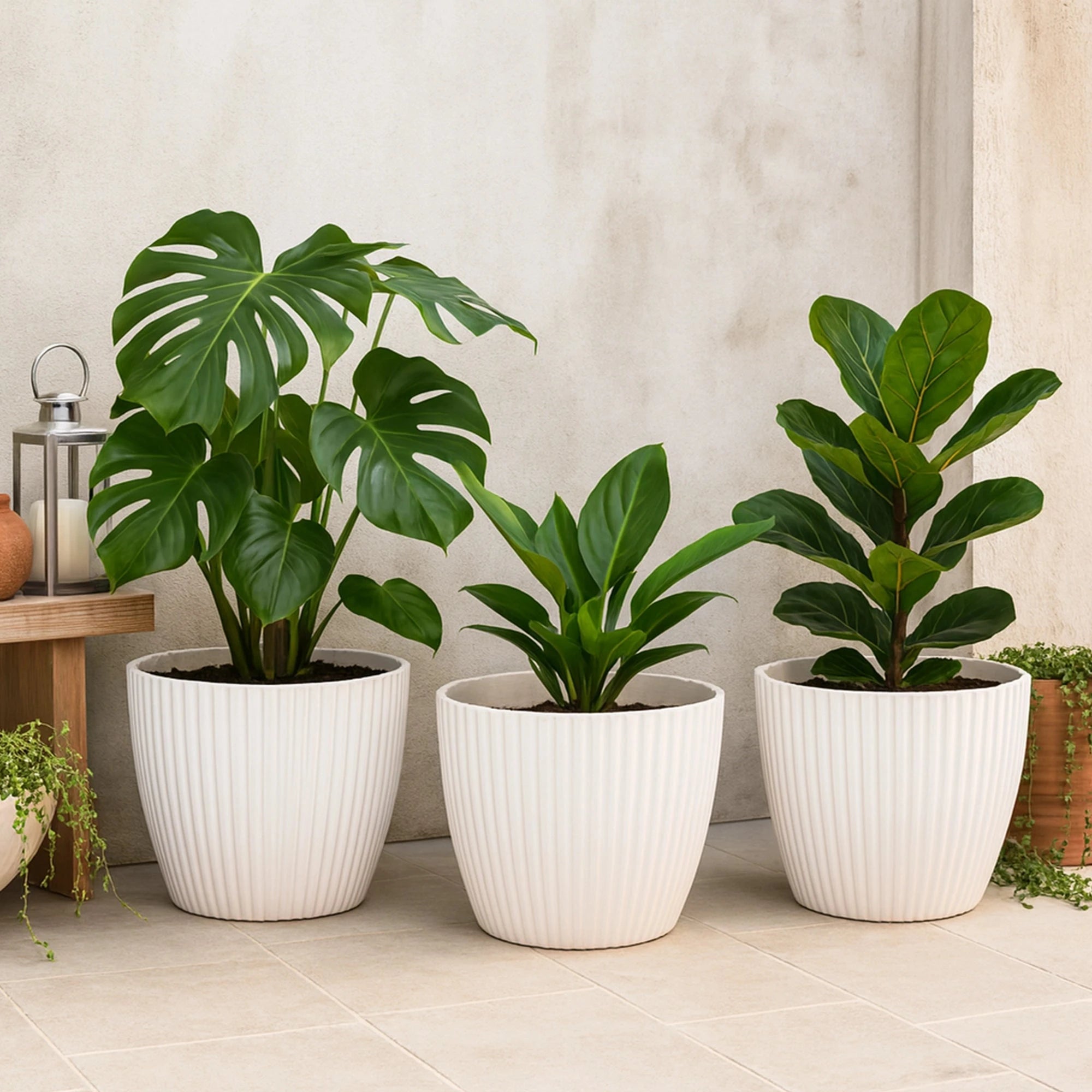 Flexura Plastic Pots Plastic Pot Urban Plant White 9 Inch Set of 3