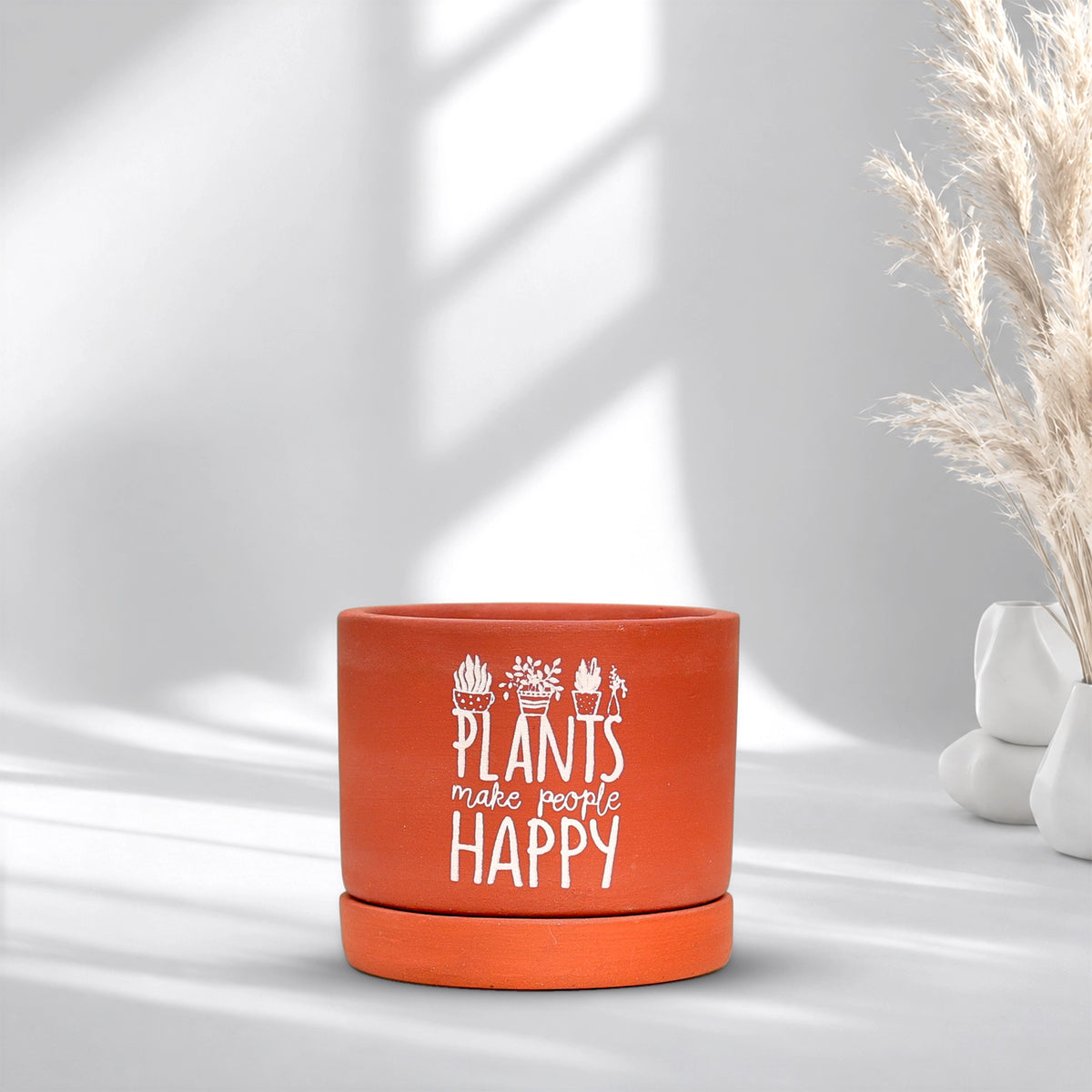 Joy Root Terracotta Pot with Saucer Pattern: Plant Grows